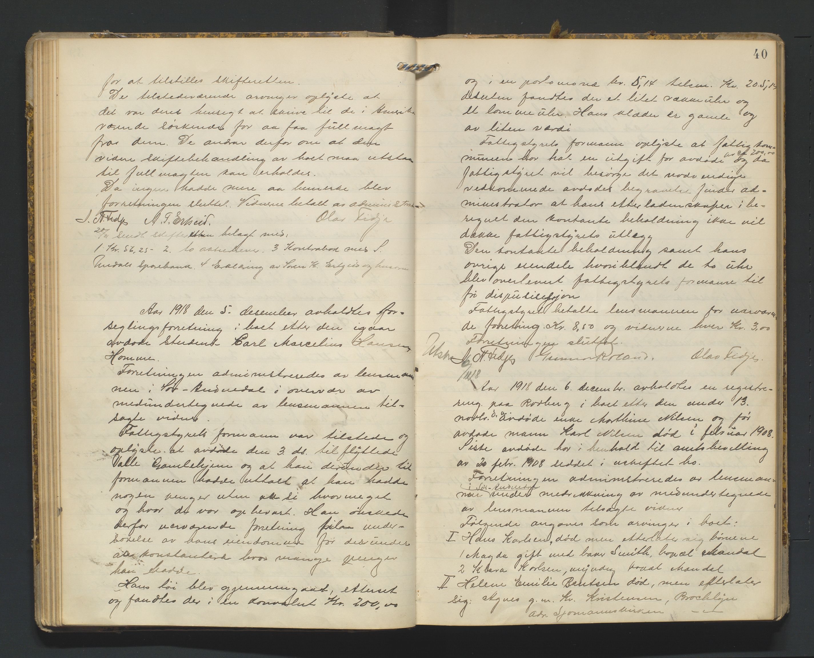 Mandal sorenskriveri, AV/SAK-1221-0005/001/H/Hc/L0065: Skifteregistreringsprotokoll nr 21 Sør-Audnedal, 1915-1931, p. 40