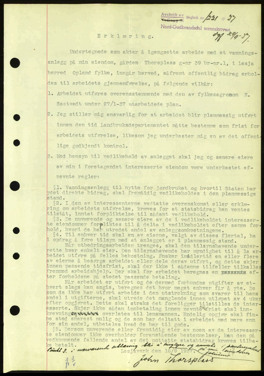 Nord-Gudbrandsdal tingrett, SAH/TING-002/H/Hb/Hbc/L0001: Mortgage book no. B47-B49, 1936-1939, Diary no: : 1221/1937