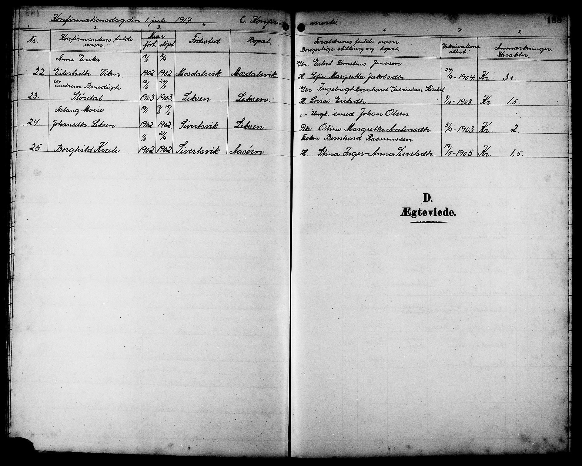 Ministerialprotokoller, klokkerbøker og fødselsregistre - Sør-Trøndelag, SAT/A-1456/662/L0757: Parish register (copy) no. 662C02, 1892-1918, p. 188