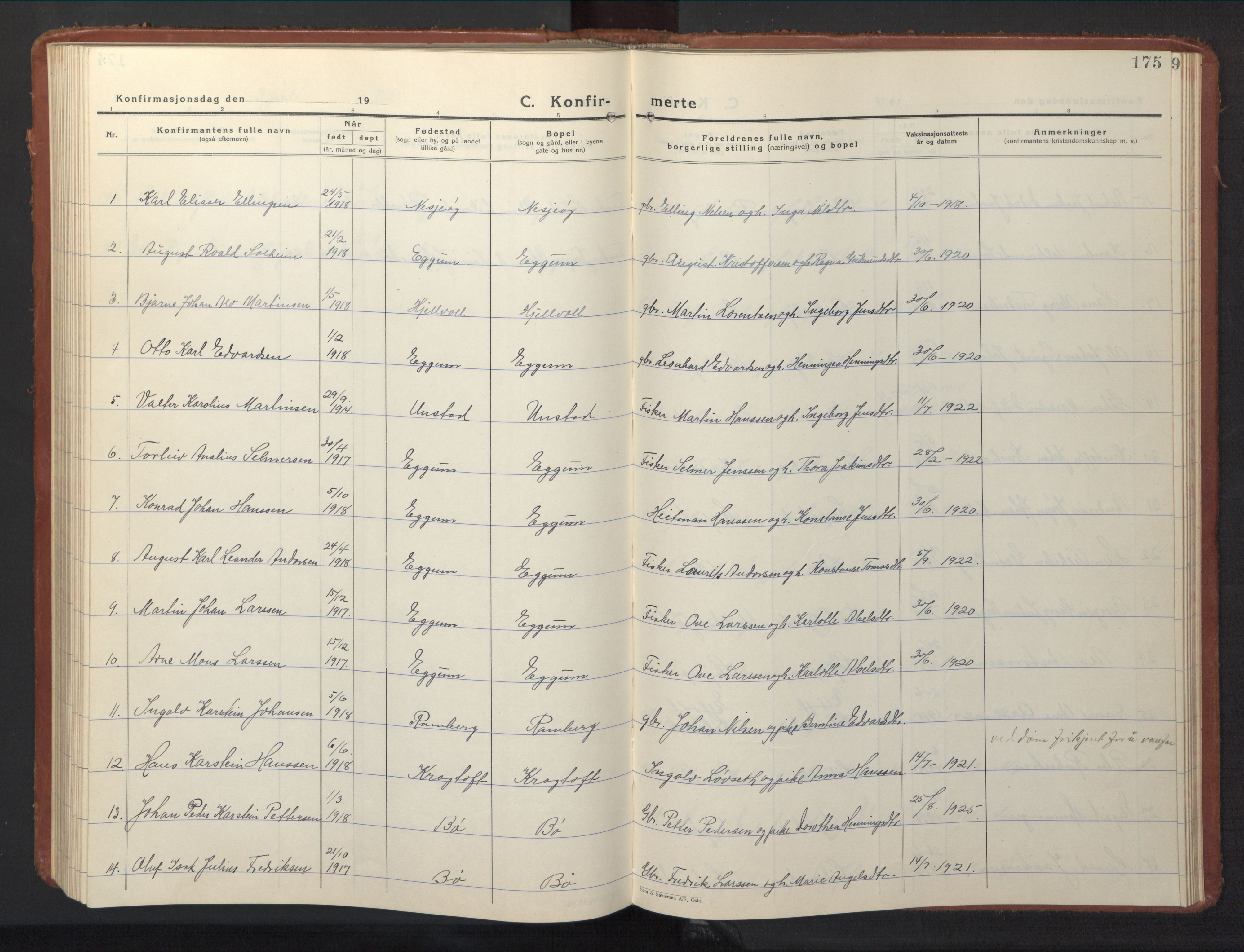 Ministerialprotokoller, klokkerbøker og fødselsregistre - Nordland, AV/SAT-A-1459/880/L1143: Parish register (copy) no. 880C05, 1929-1951, p. 175