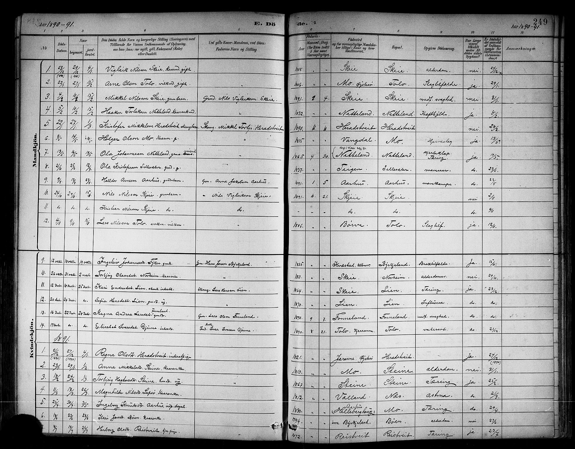Kvam sokneprestembete, SAB/A-76201/H/Hab: Parish register (copy) no. B 3, 1884-1916, p. 249
