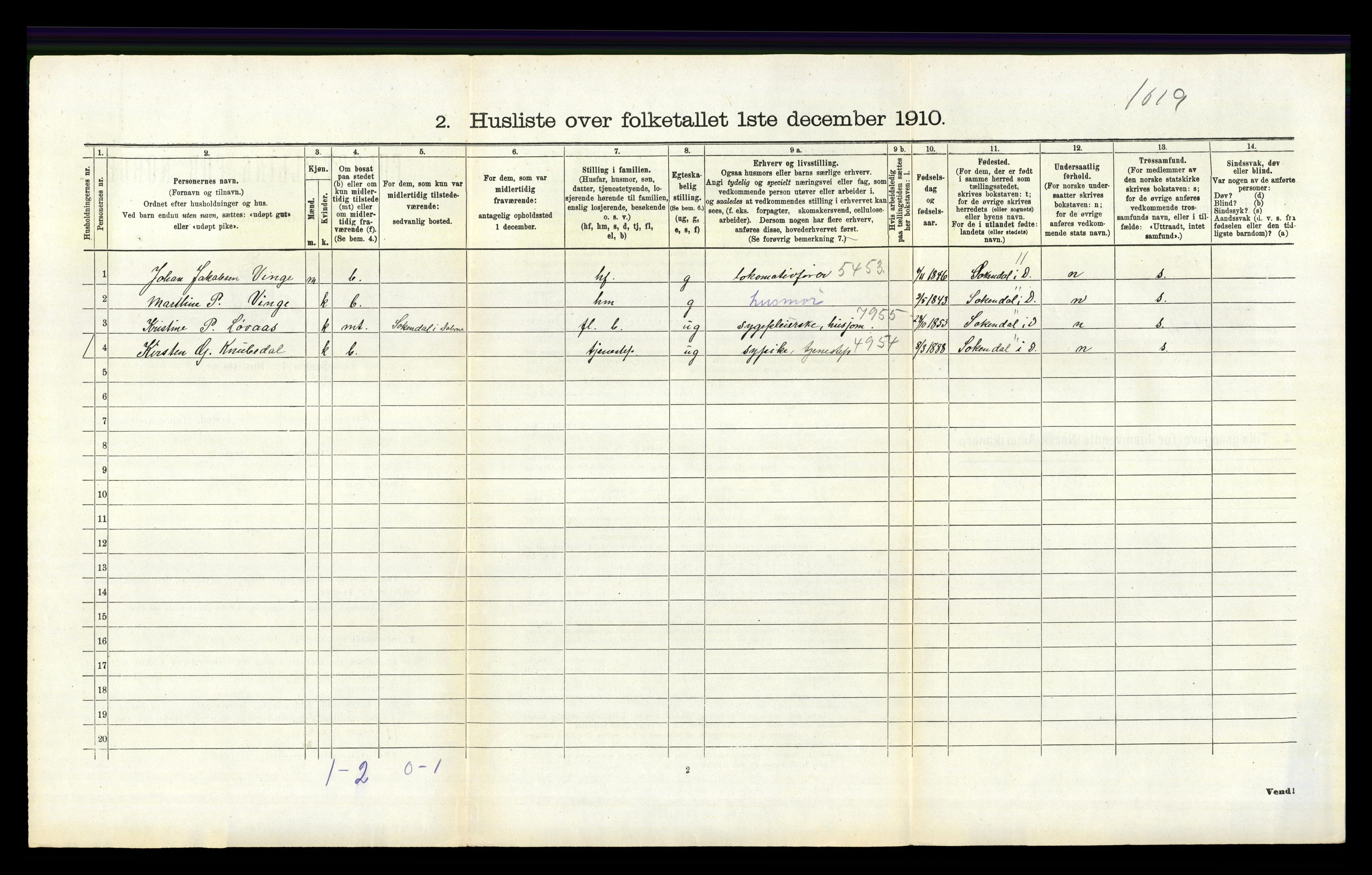 RA, 1910 census for Eigersund, 1910, p. 329