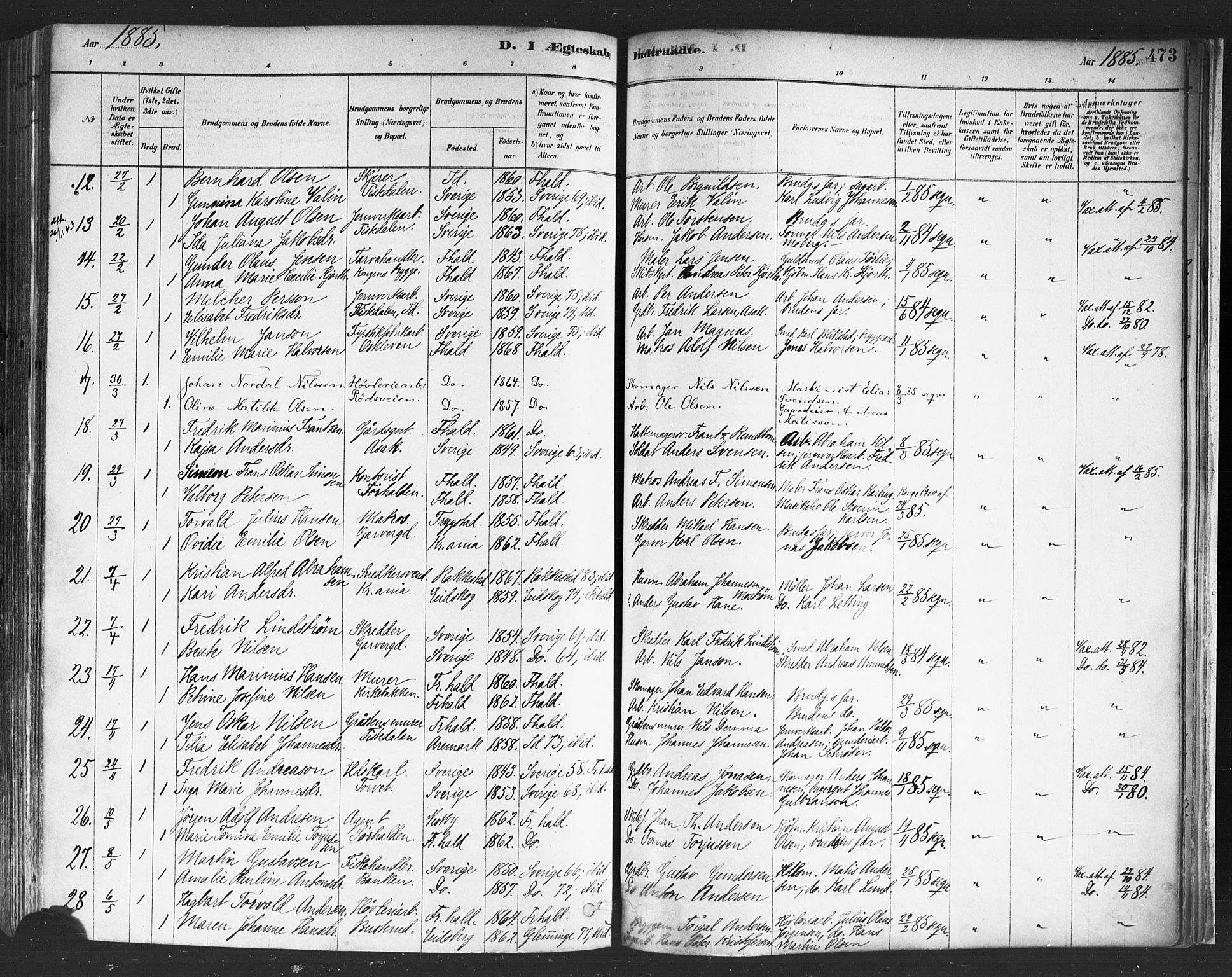 Halden prestekontor Kirkebøker, SAO/A-10909/F/Fa/L0011: Parish register (official) no. I 11, 1878-1889, p. 473