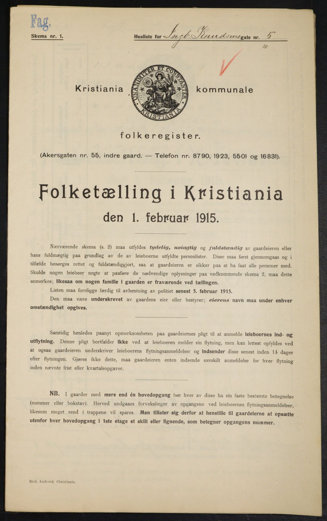 OBA, Municipal Census 1915 for Kristiania, 1915, p. 43321