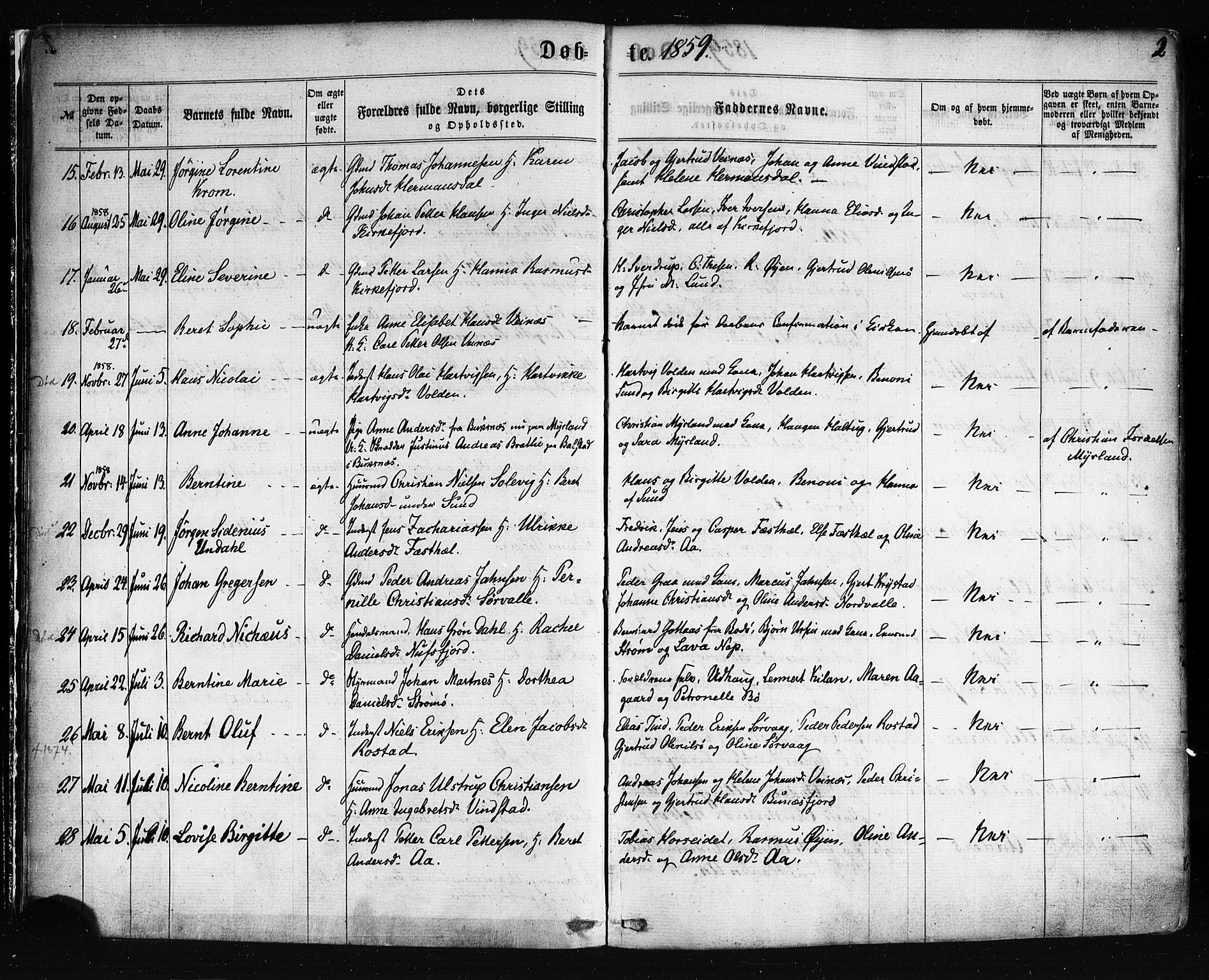 Ministerialprotokoller, klokkerbøker og fødselsregistre - Nordland, SAT/A-1459/885/L1203: Parish register (official) no. 885A04, 1859-1877, p. 2