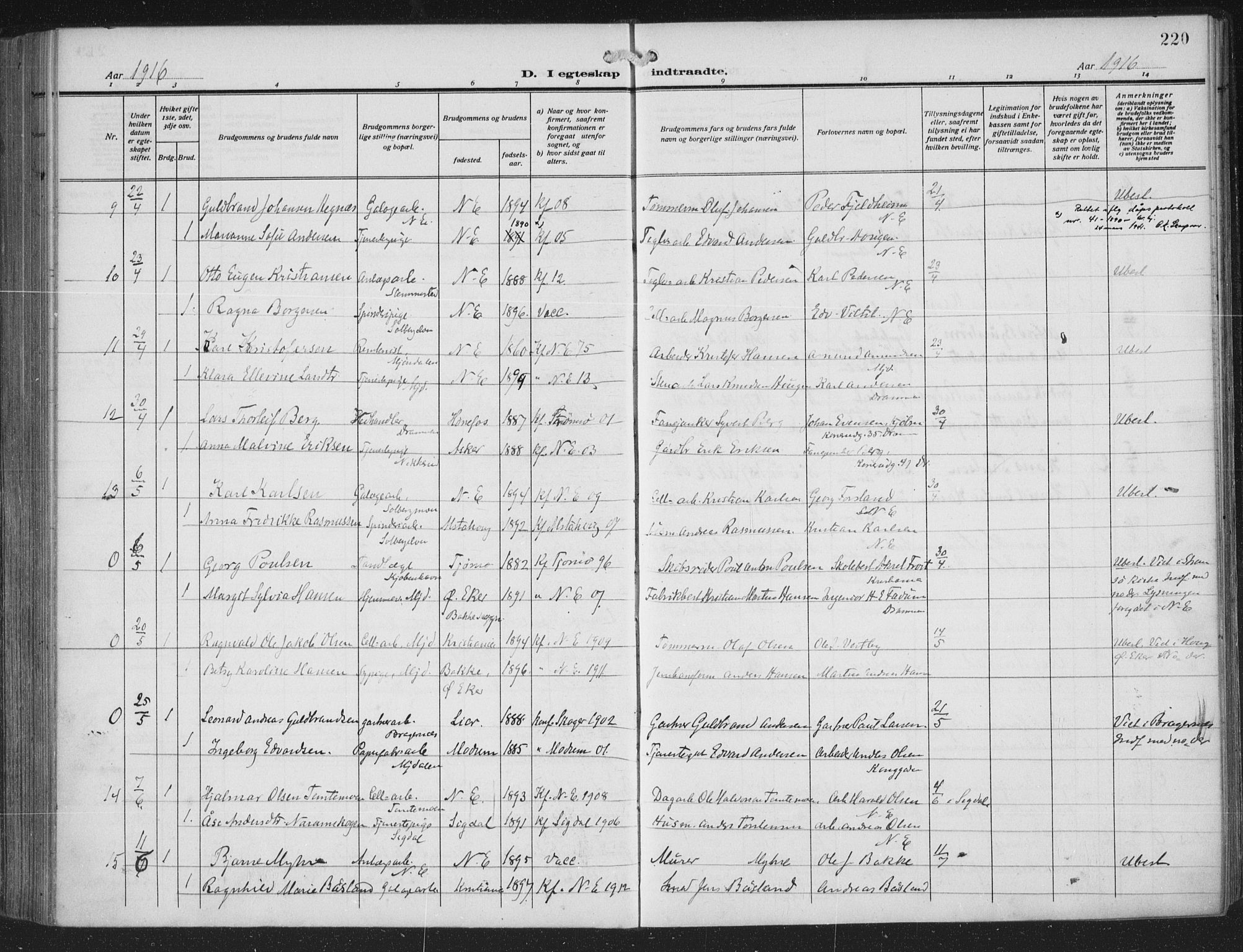 Nedre Eiker kirkebøker, AV/SAKO-A-612/F/Fa/L0007: Parish register (official) no. 7, 1912-1918, p. 220