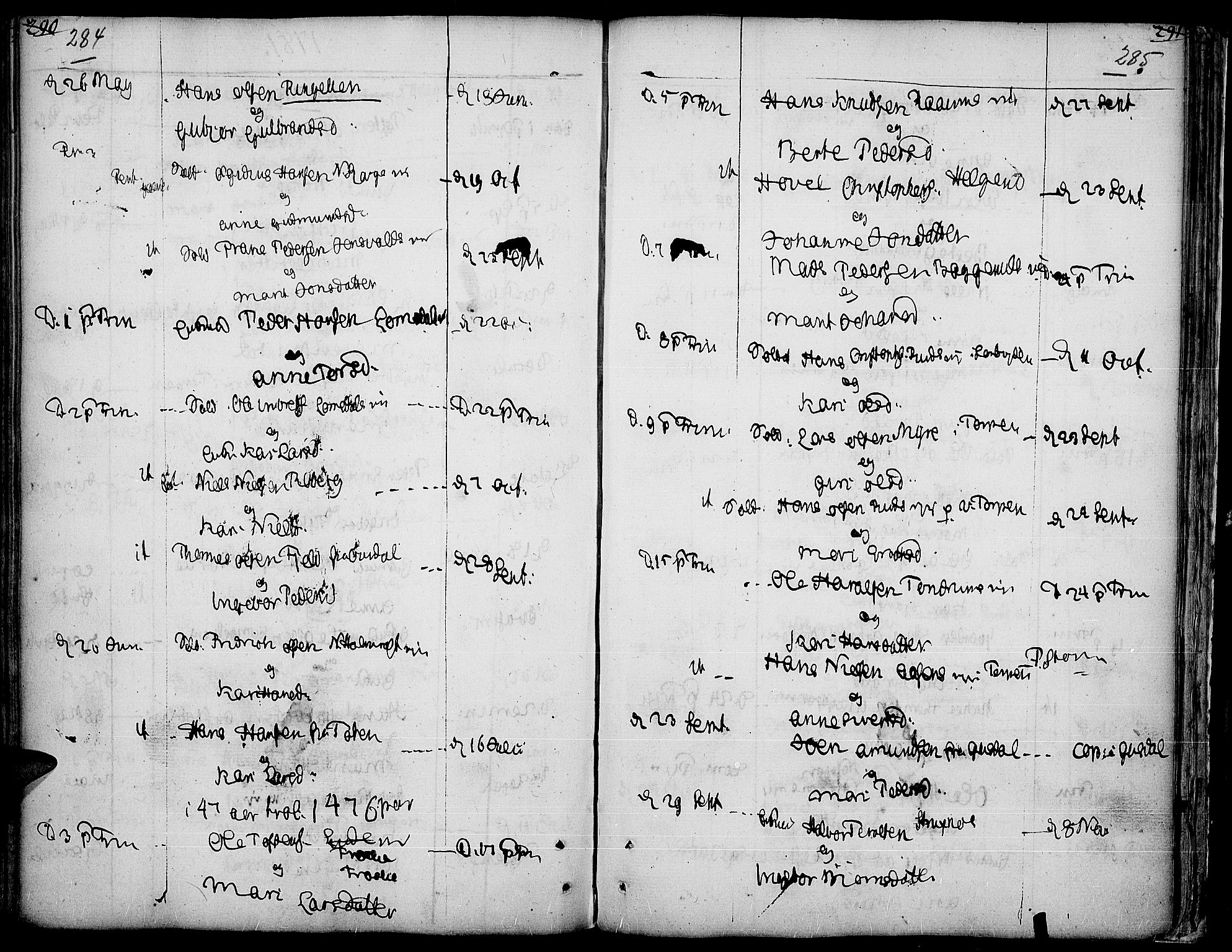 Land prestekontor, SAH/PREST-120/H/Ha/Haa/L0005: Parish register (official) no. 5, 1765-1784, p. 284-285