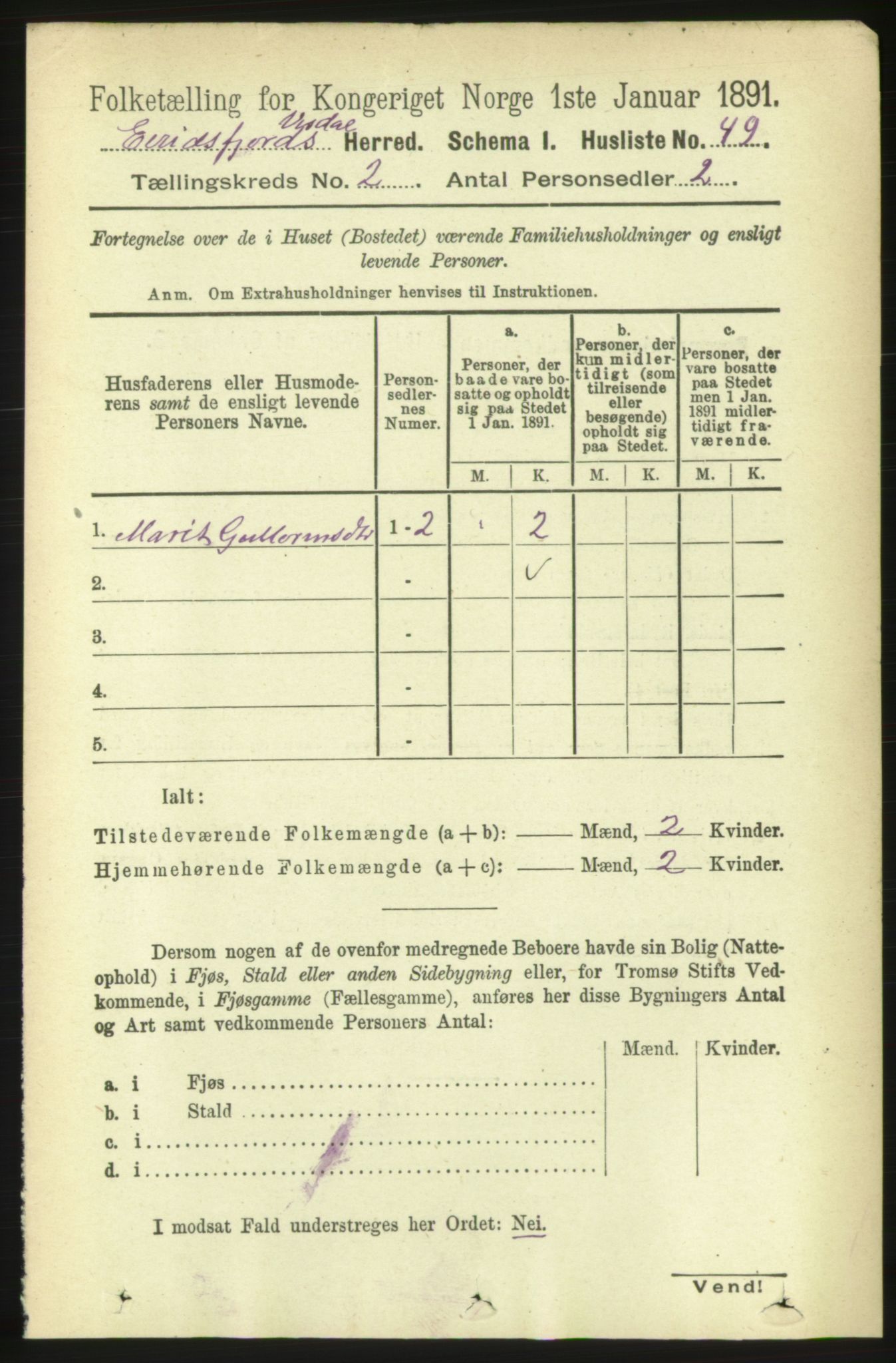 RA, 1891 census for 1542 Eresfjord og Vistdal, 1891, p. 357