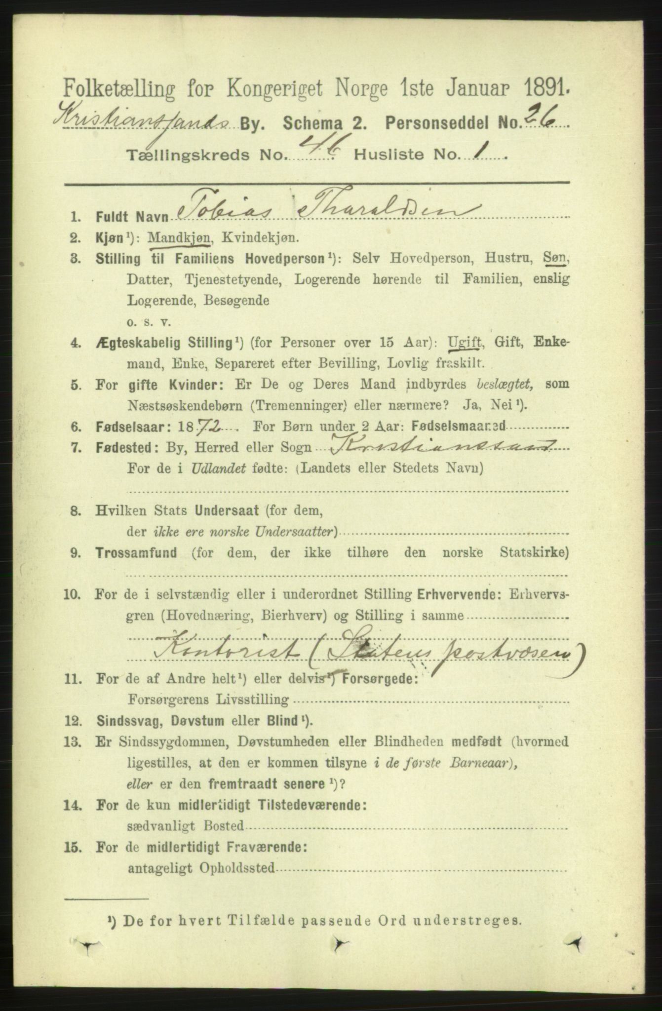 RA, 1891 census for 1001 Kristiansand, 1891, p. 14025