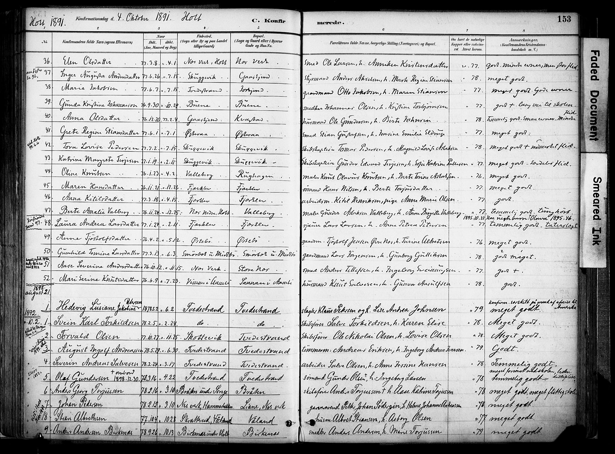 Holt sokneprestkontor, AV/SAK-1111-0021/F/Fa/L0012: Parish register (official) no. A 12, 1885-1907, p. 153