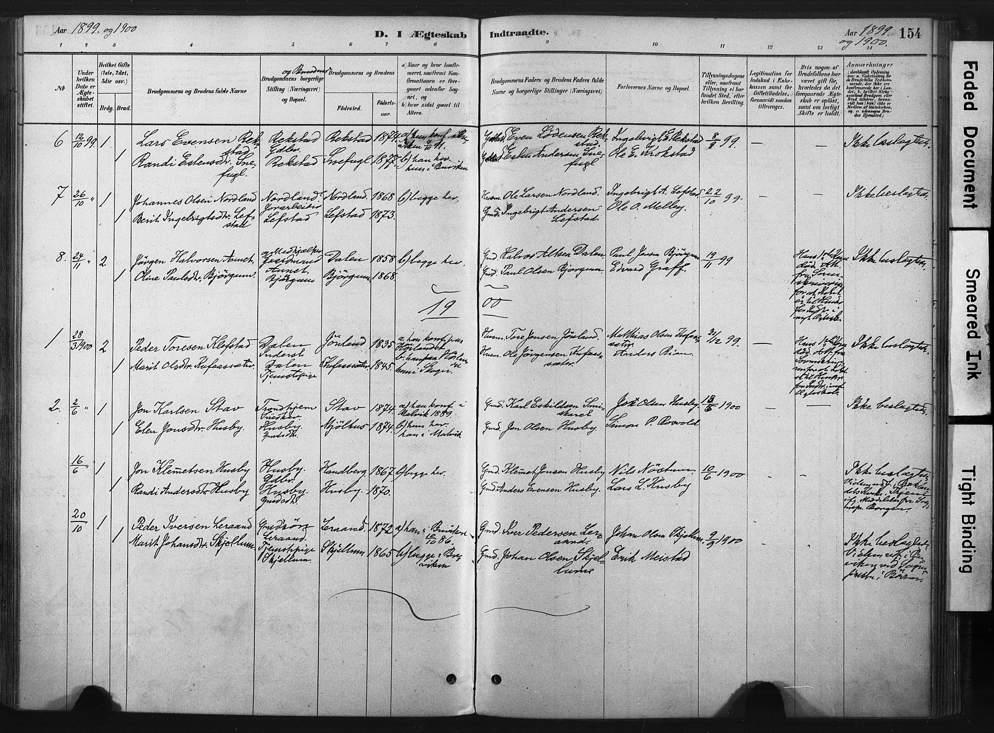 Ministerialprotokoller, klokkerbøker og fødselsregistre - Sør-Trøndelag, AV/SAT-A-1456/667/L0795: Parish register (official) no. 667A03, 1879-1907, p. 154