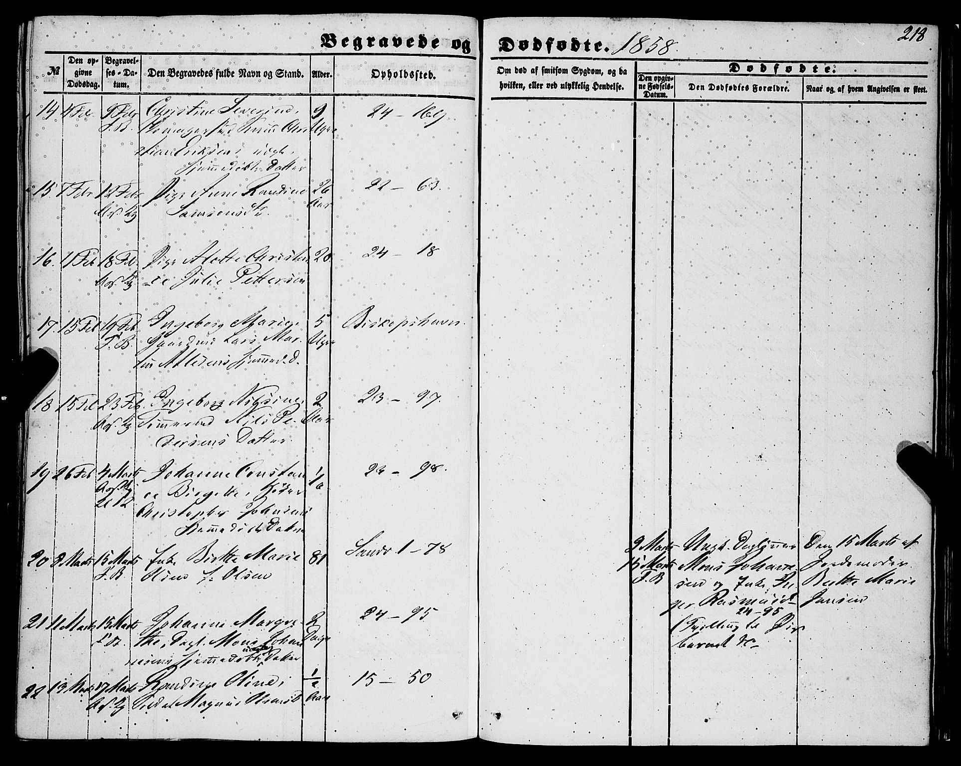 Korskirken sokneprestembete, AV/SAB-A-76101/H/Haa: Parish register (official) no. E 2, 1848-1862, p. 218