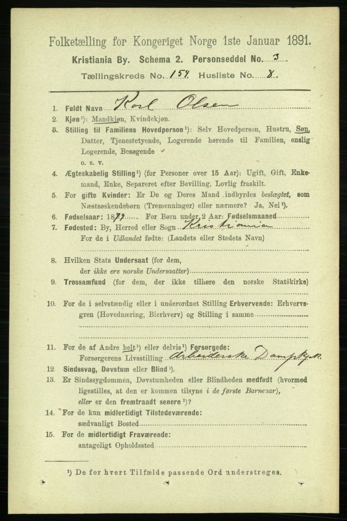 RA, 1891 census for 0301 Kristiania, 1891, p. 87611