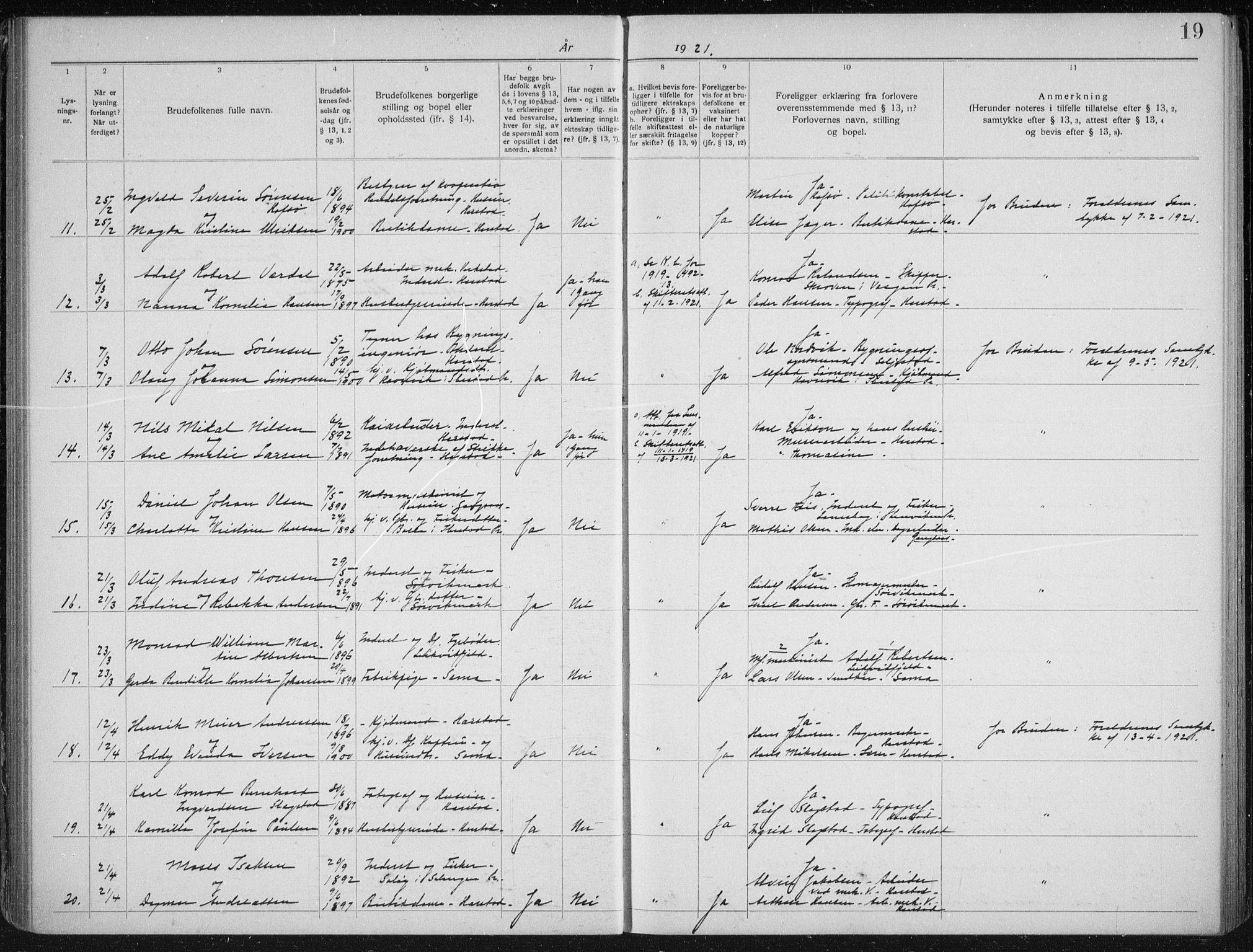 Trondenes sokneprestkontor, AV/SATØ-S-1319/I/Ib/L0099: Banns register no. 99, 1919-1930, p. 19