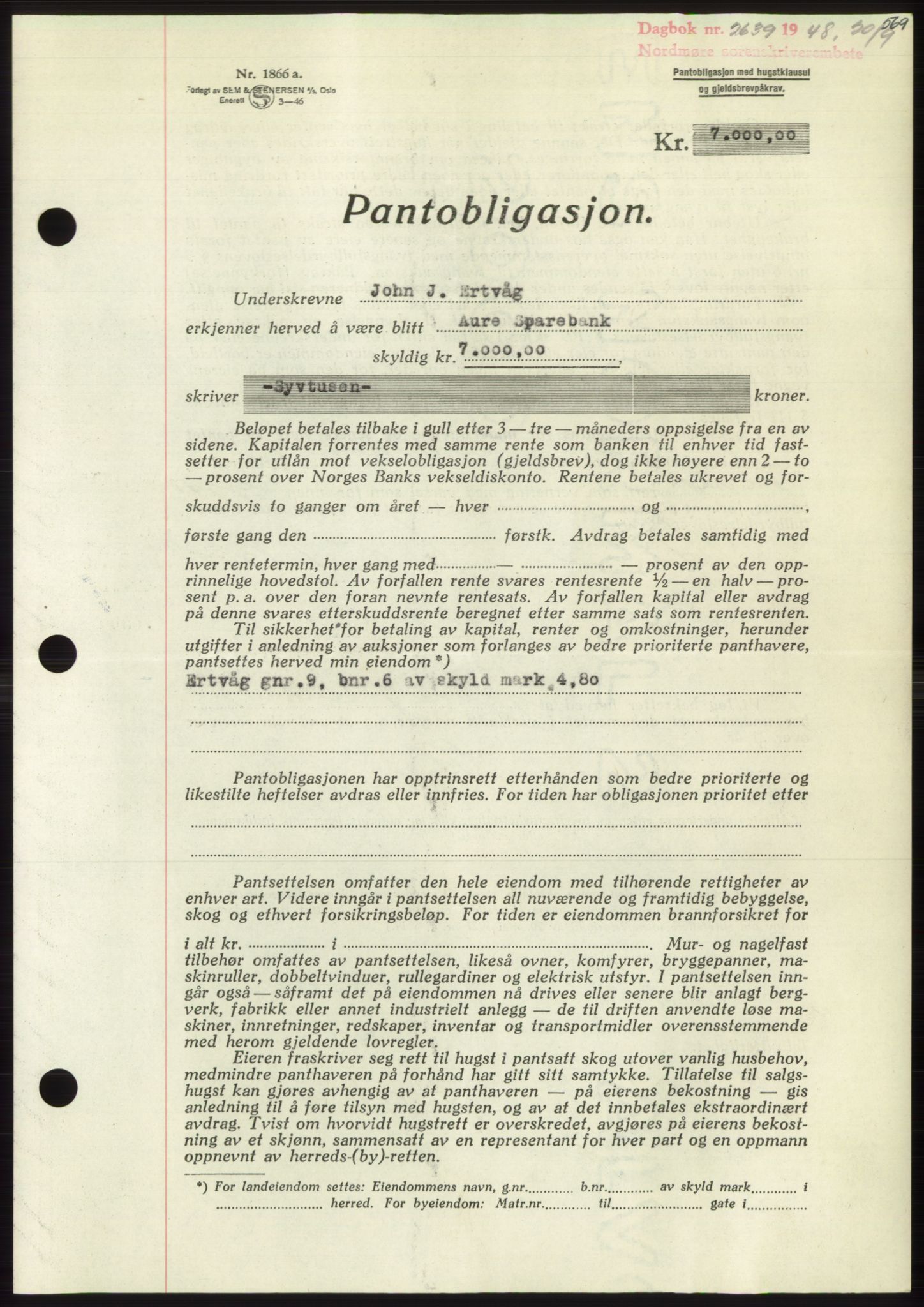 Nordmøre sorenskriveri, AV/SAT-A-4132/1/2/2Ca: Mortgage book no. B99, 1948-1948, Diary no: : 2639/1948