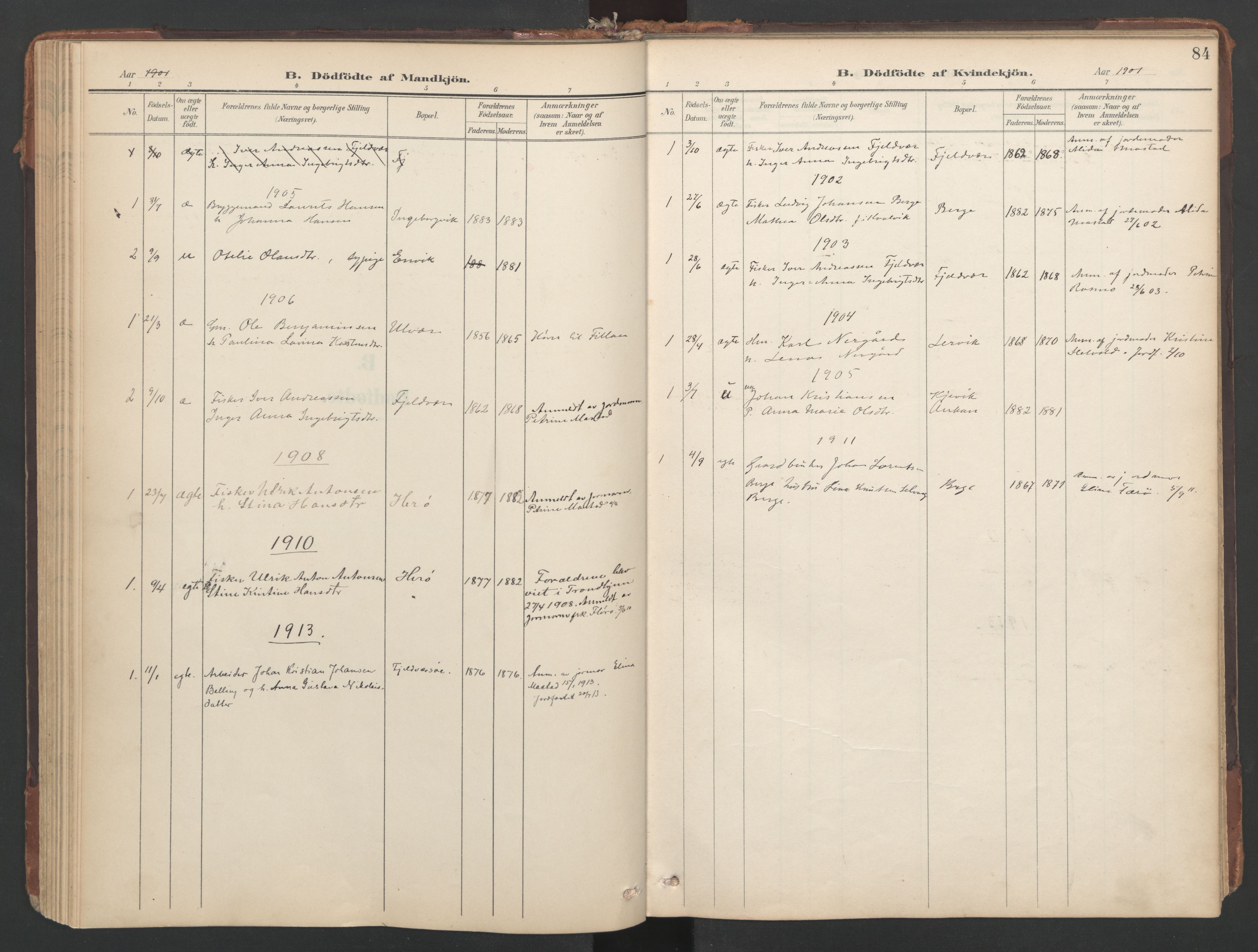 Ministerialprotokoller, klokkerbøker og fødselsregistre - Sør-Trøndelag, SAT/A-1456/638/L0568: Parish register (official) no. 638A01, 1901-1916, p. 84