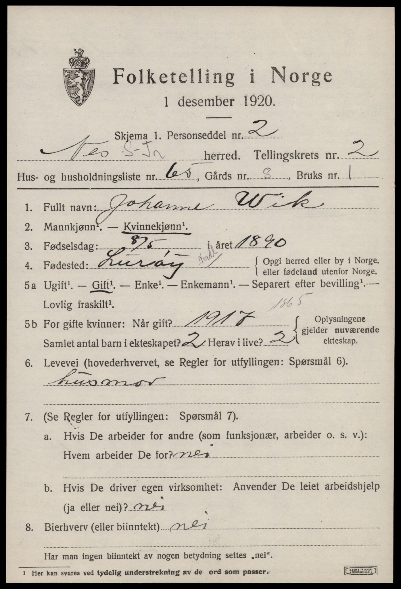 SAT, 1920 census for Nes (ST), 1920, p. 1363