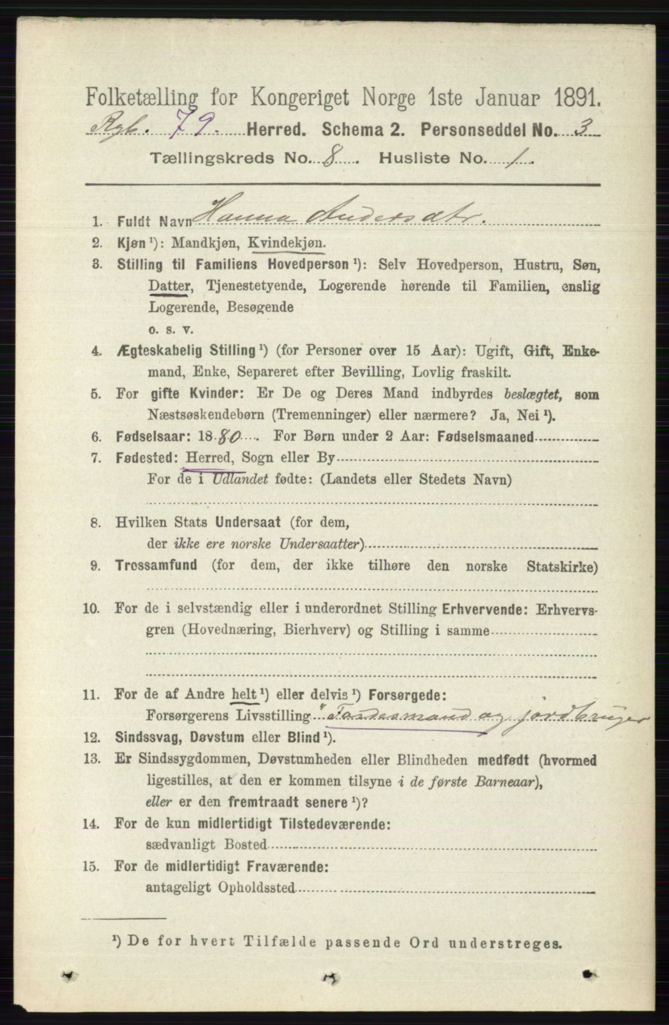 RA, 1891 census for 0520 Ringebu, 1891, p. 3678