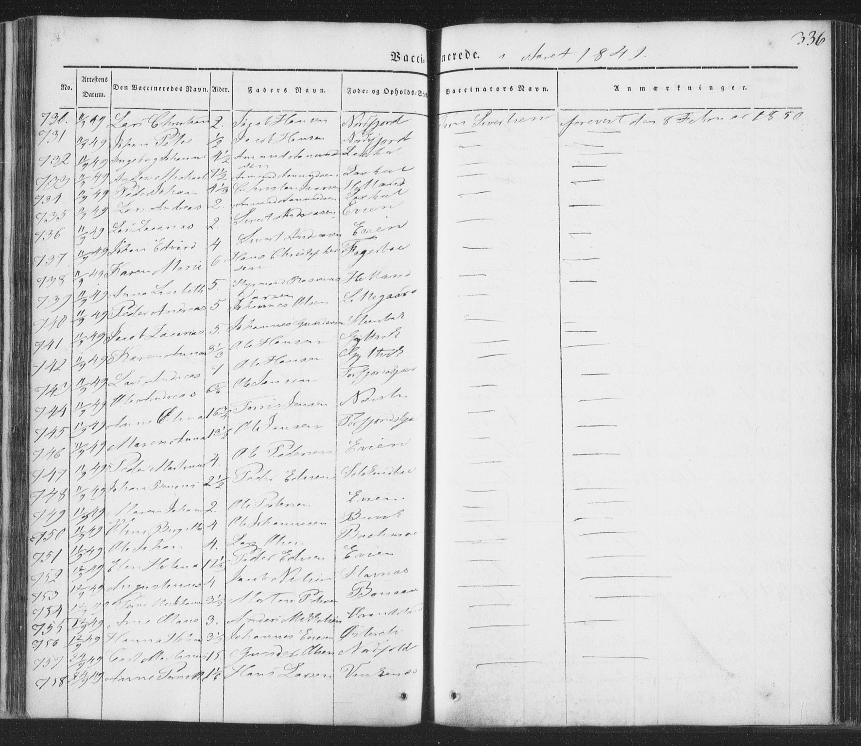 Ministerialprotokoller, klokkerbøker og fødselsregistre - Nordland, AV/SAT-A-1459/853/L0769: Parish register (official) no. 853A08, 1836-1856, p. 336