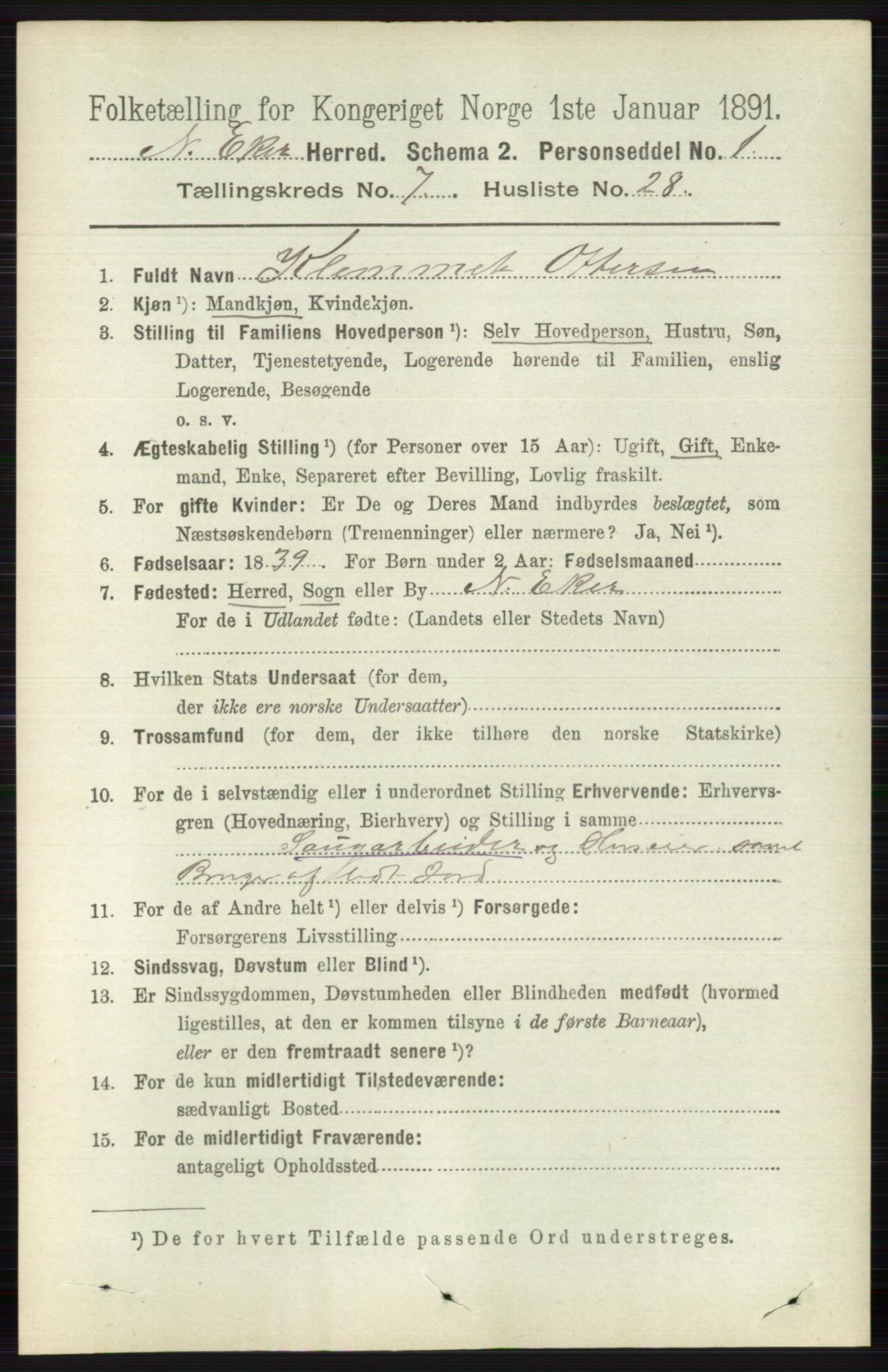 RA, 1891 census for 0625 Nedre Eiker, 1891, p. 3566
