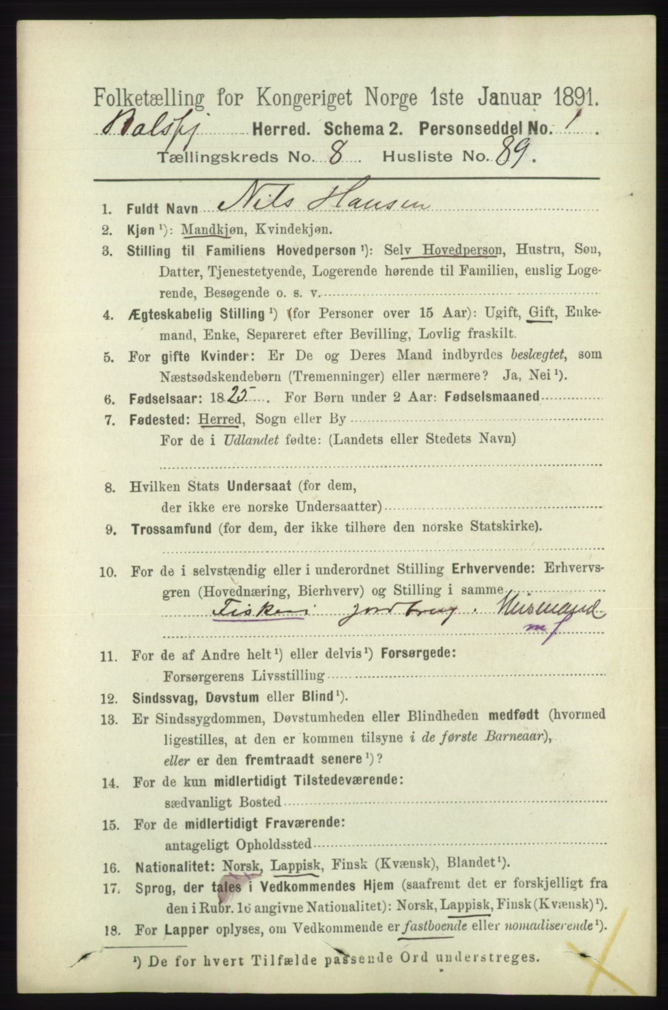 RA, 1891 census for 1933 Balsfjord, 1891, p. 3070