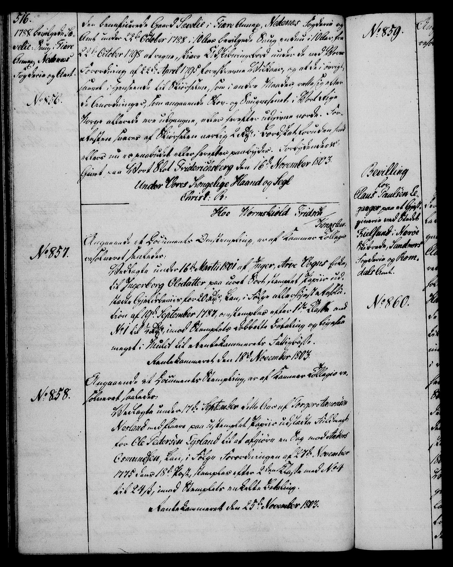 Rentekammeret, Kammerkanselliet, AV/RA-EA-3111/G/Gg/Gga/L0017: Norsk ekspedisjonsprotokoll med register (merket RK 53.17), 1801-1803, p. 516