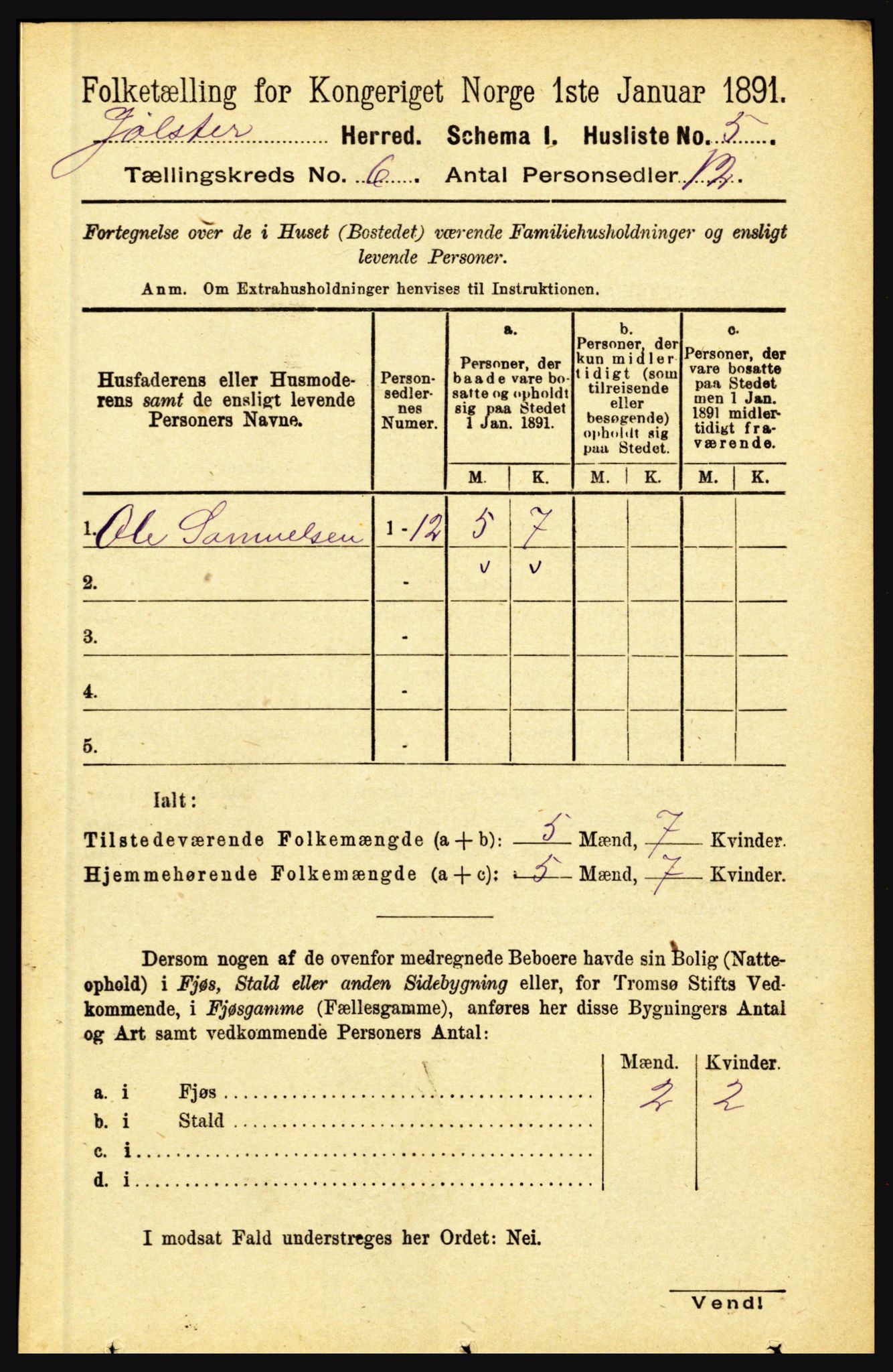 RA, 1891 census for 1431 Jølster, 1891, p. 2147