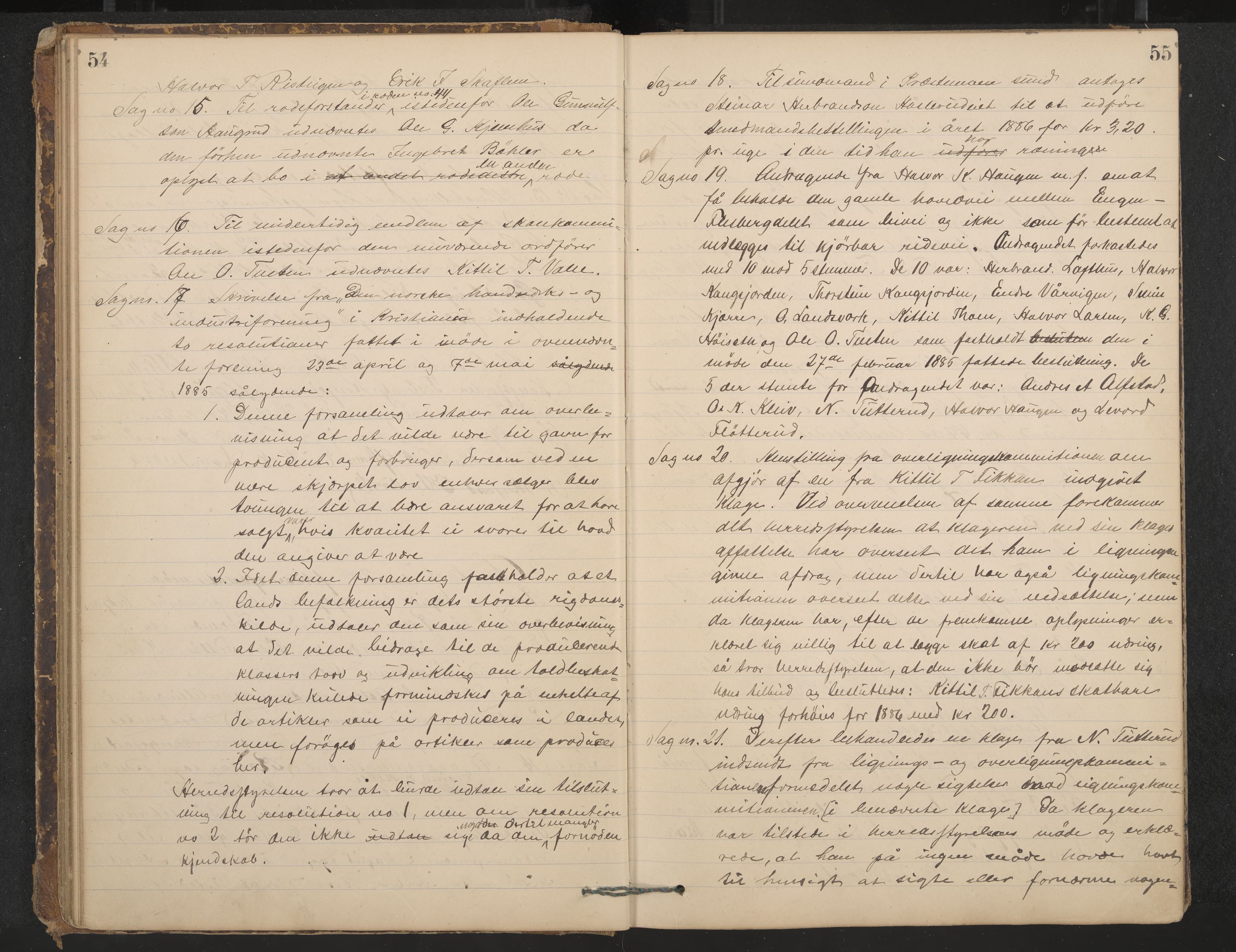 Rollag formannskap og sentraladministrasjon, IKAK/0632021-2/A/Aa/L0003: Møtebok, 1884-1897, p. 54-55