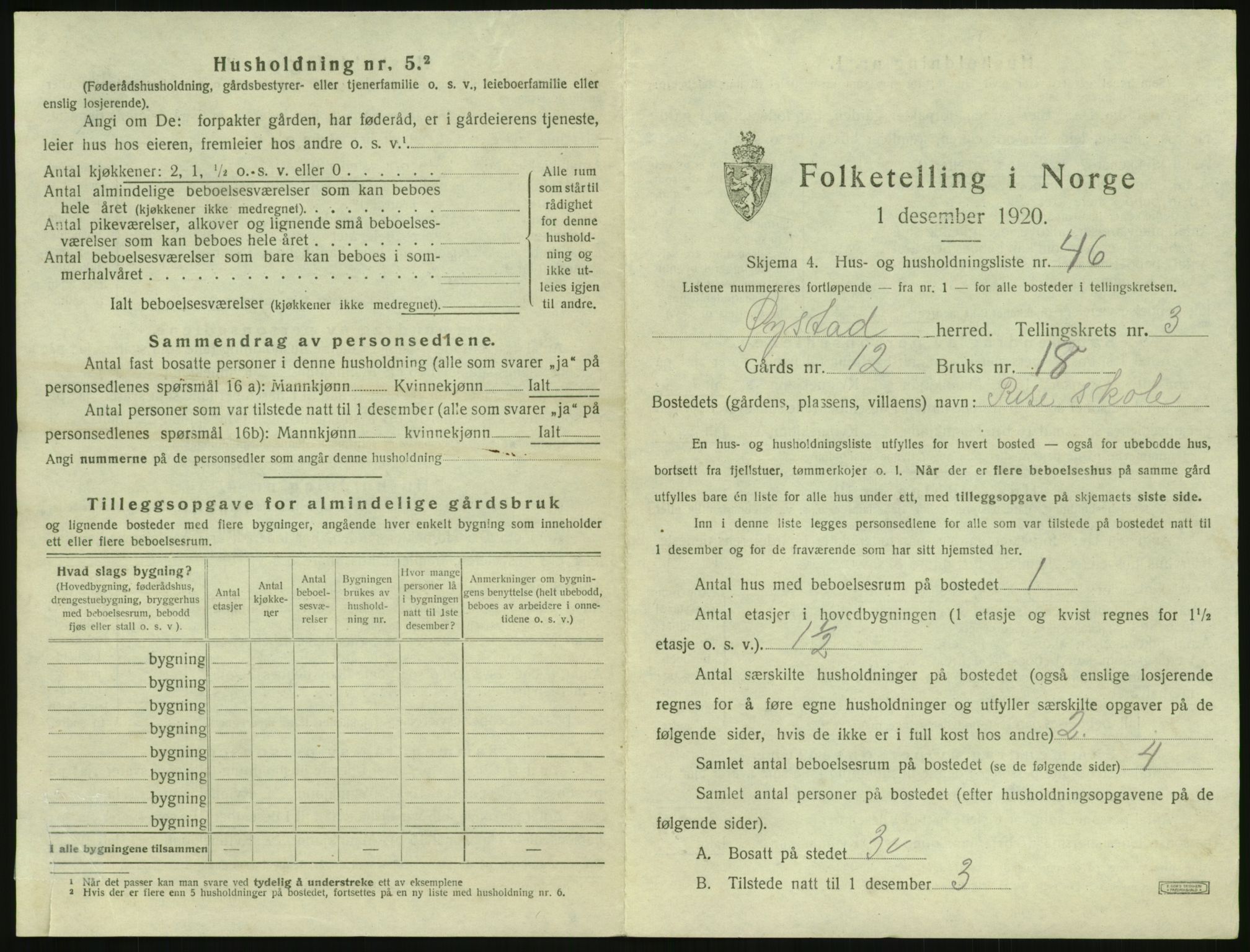 SAK, 1920 census for Øyestad, 1920, p. 296