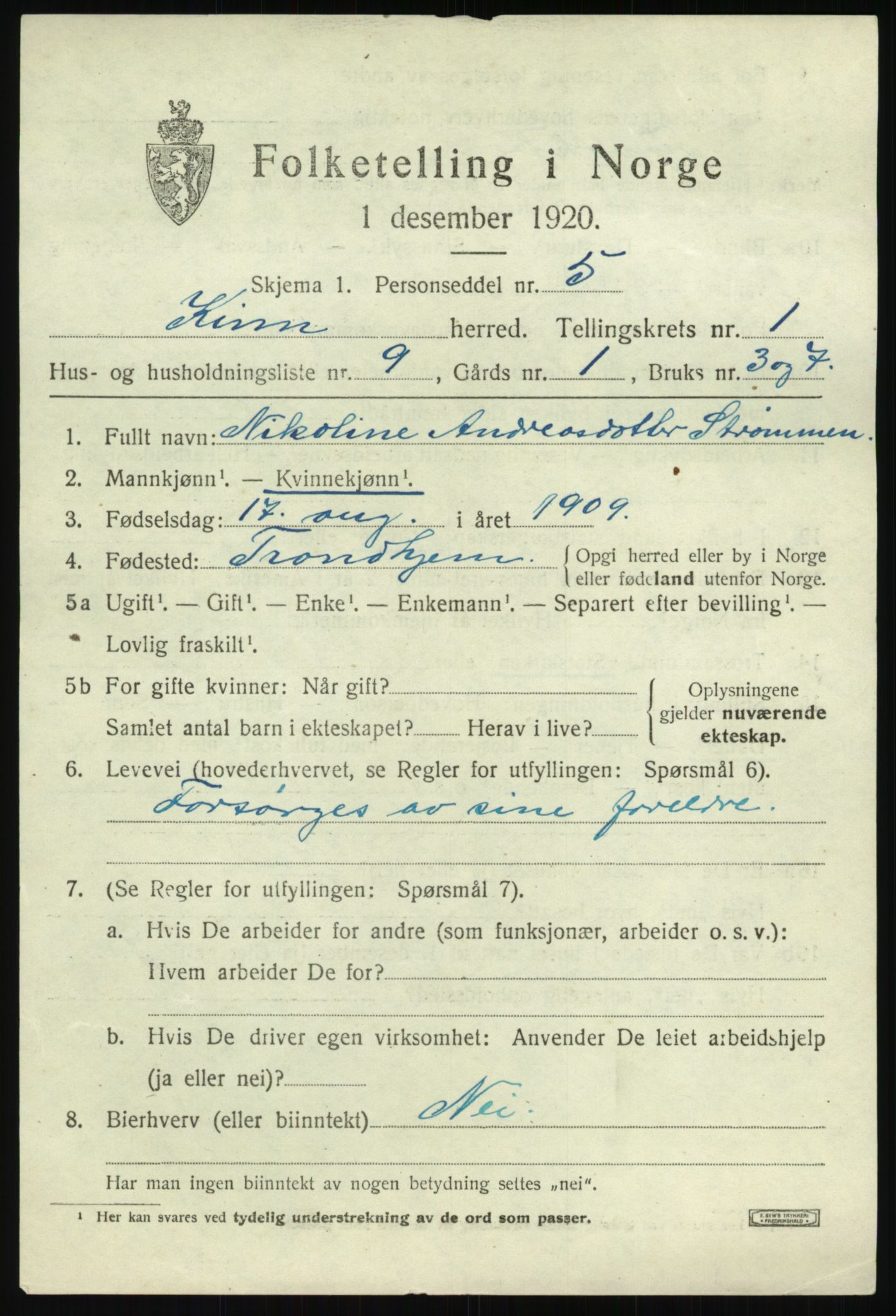 SAB, 1920 census for Kinn, 1920, p. 1929