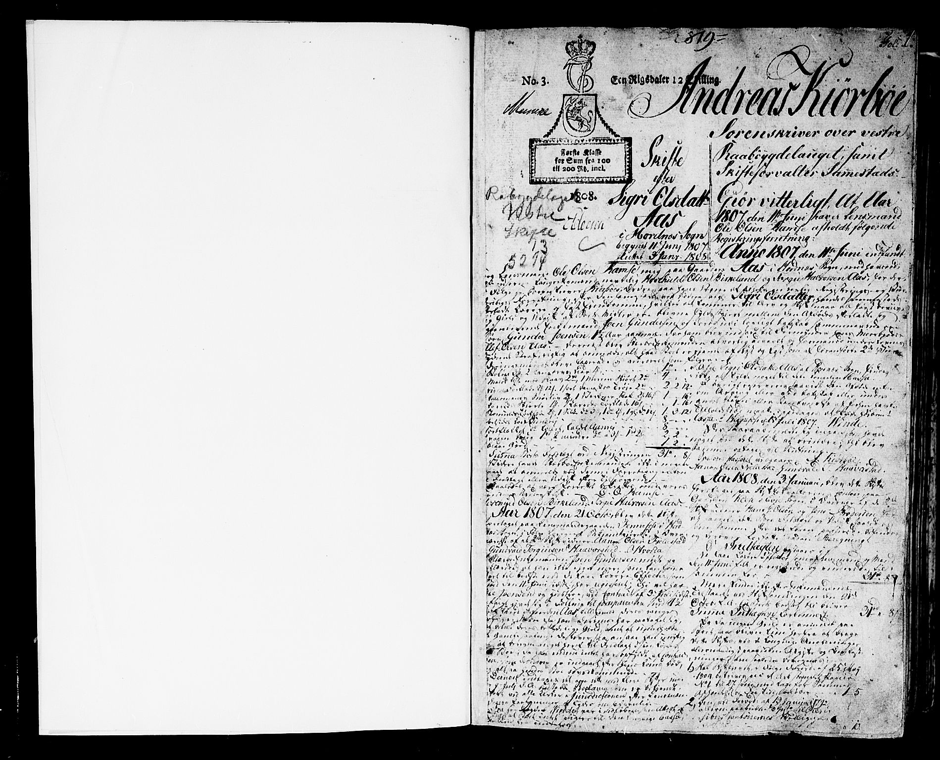 Setesdal sorenskriveri, AV/SAK-1221-0011/H/Hc/L0014: Skifteprotokoll nr 13 med register, 1807-1817, p. 0b-1a