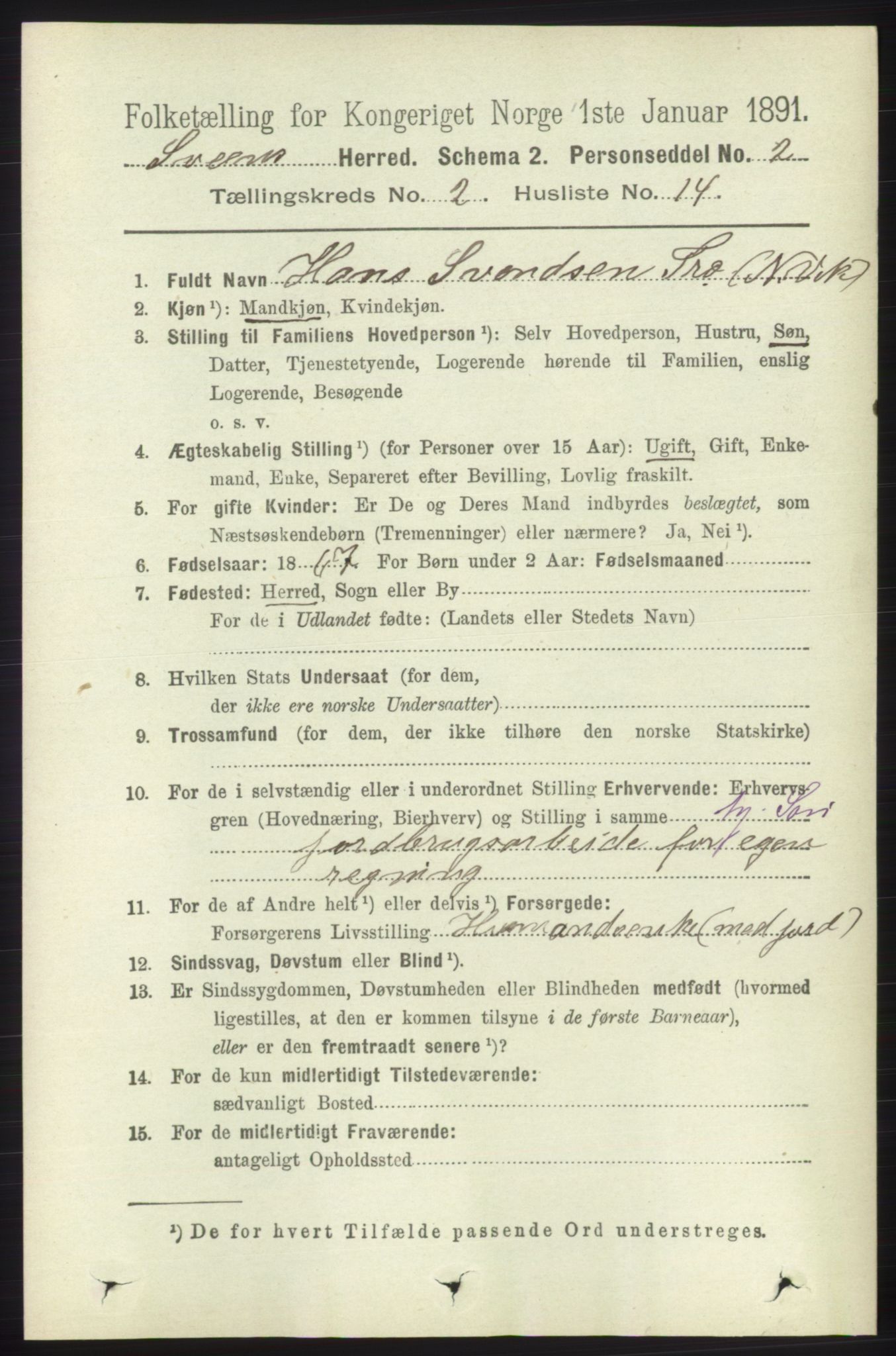 RA, 1891 census for 1216 Sveio, 1891, p. 584
