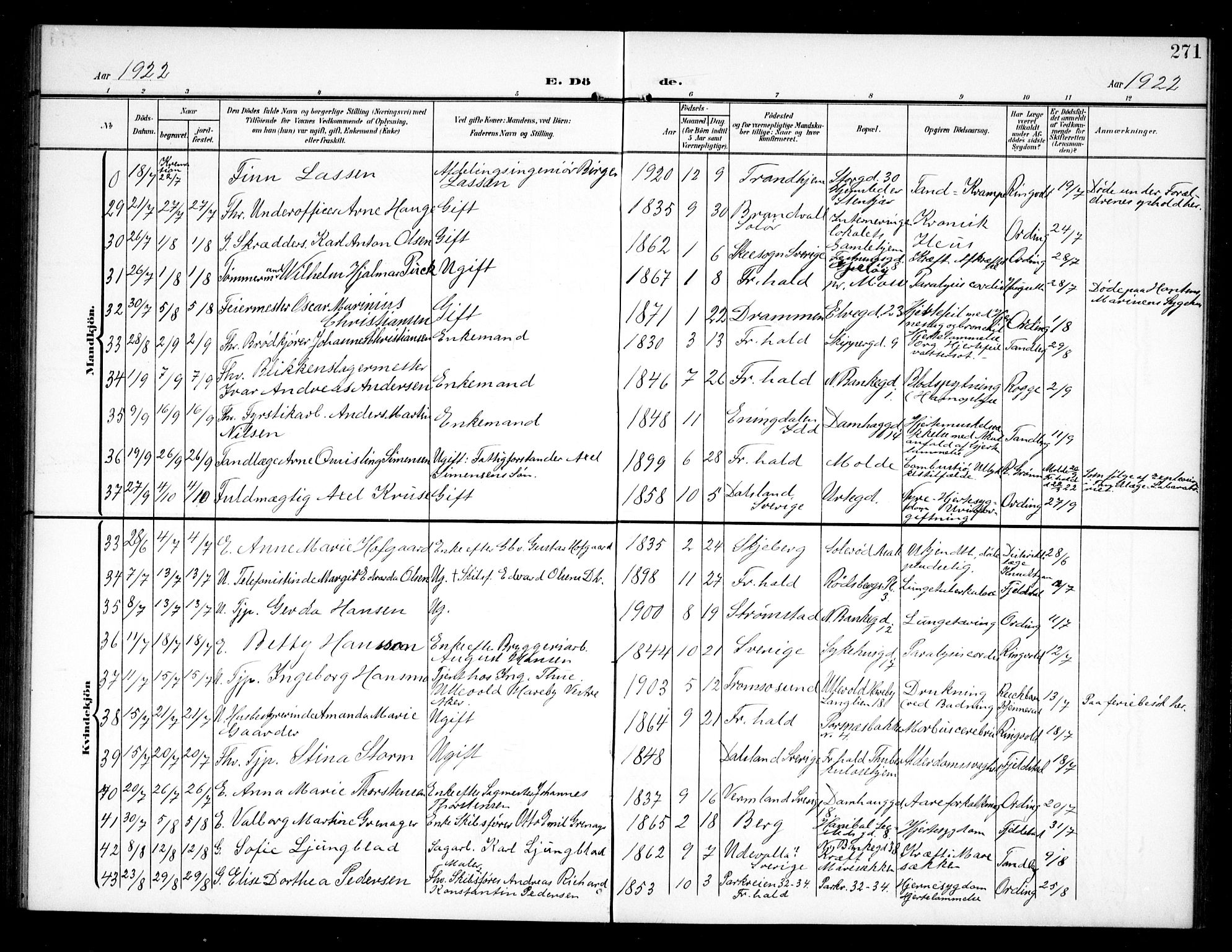 Halden prestekontor Kirkebøker, AV/SAO-A-10909/G/Ga/L0011: Parish register (copy) no. 11, 1906-1934, p. 271