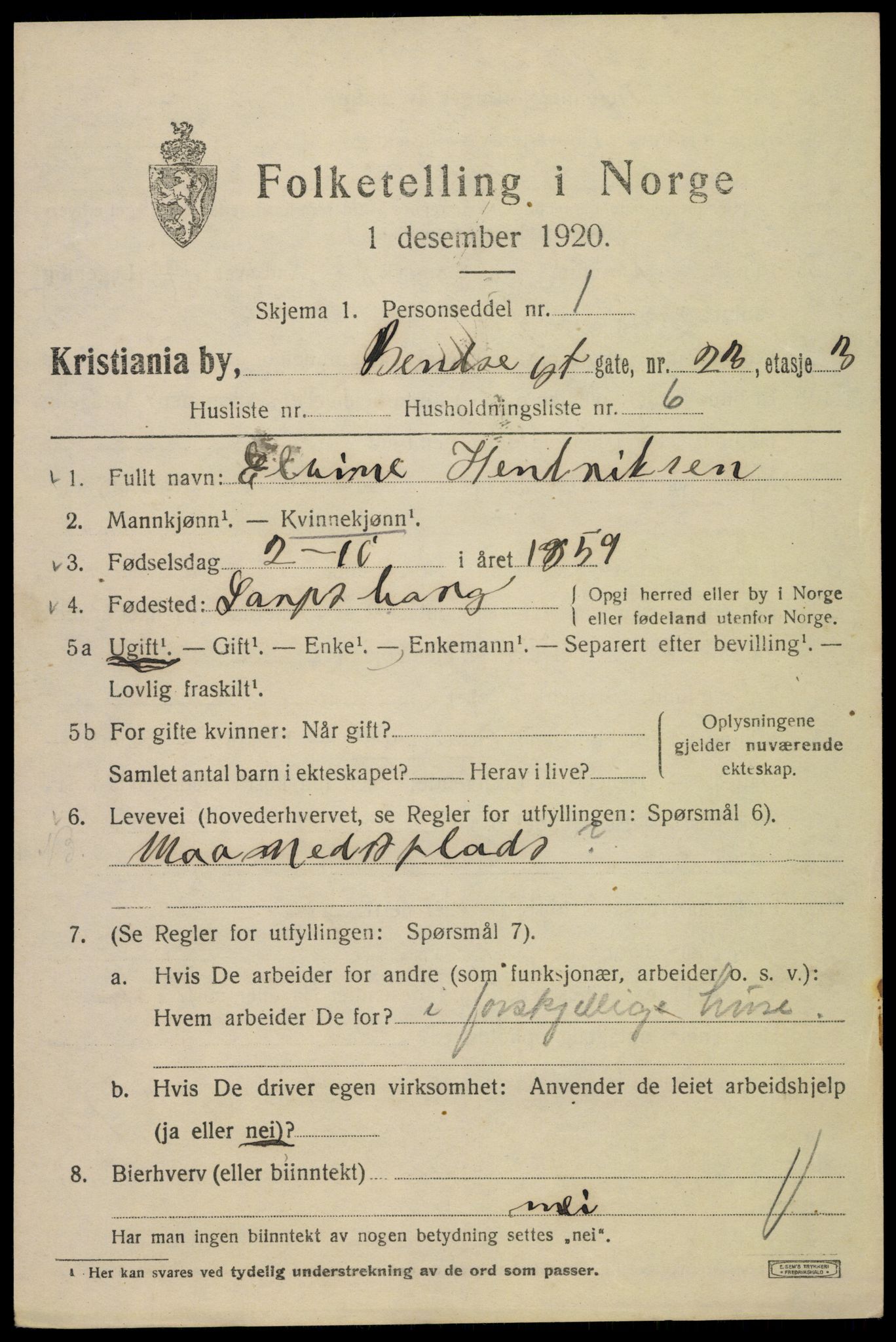 SAO, 1920 census for Kristiania, 1920, p. 152025