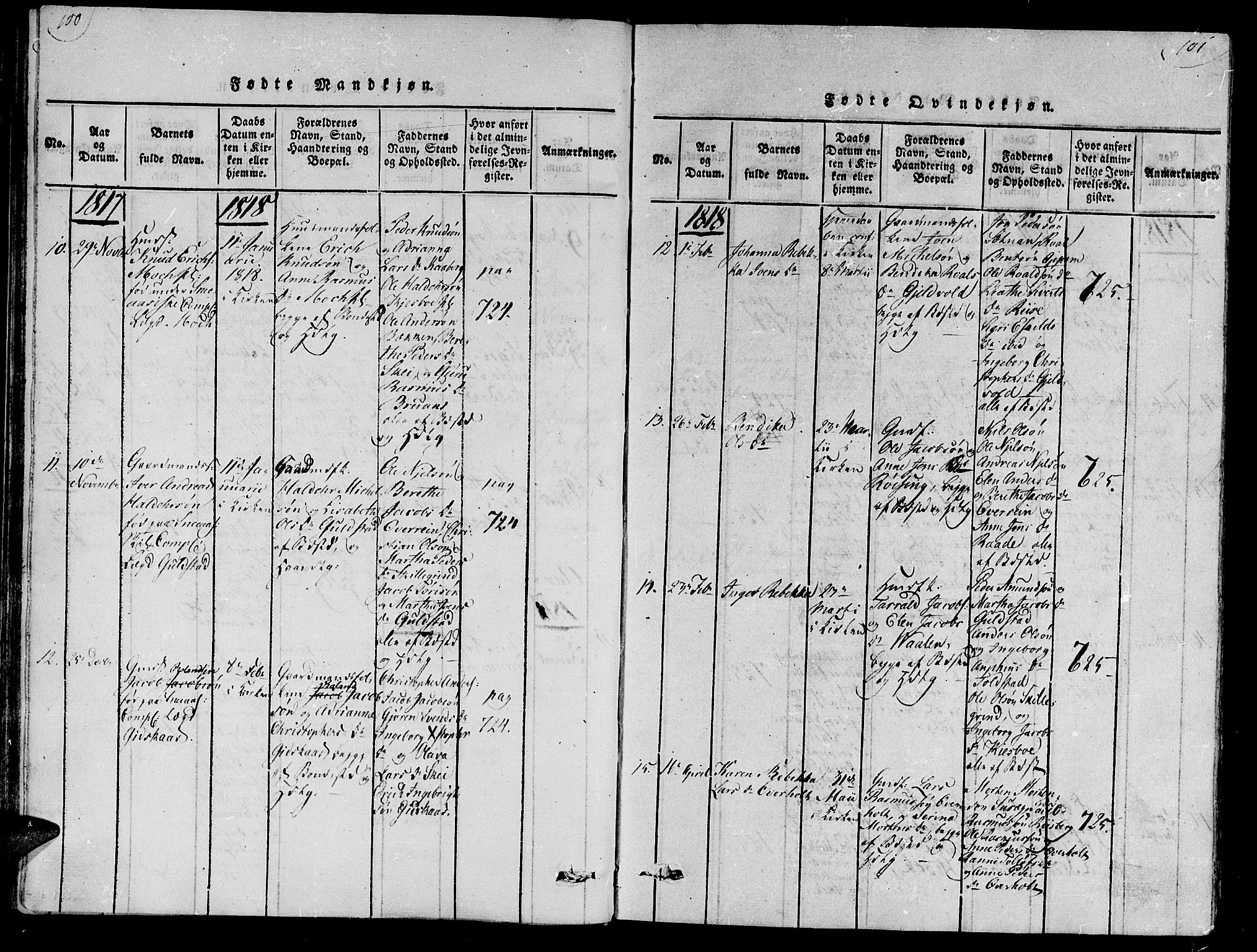 Ministerialprotokoller, klokkerbøker og fødselsregistre - Nord-Trøndelag, SAT/A-1458/735/L0333: Parish register (official) no. 735A04 /2, 1816-1825, p. 100-101