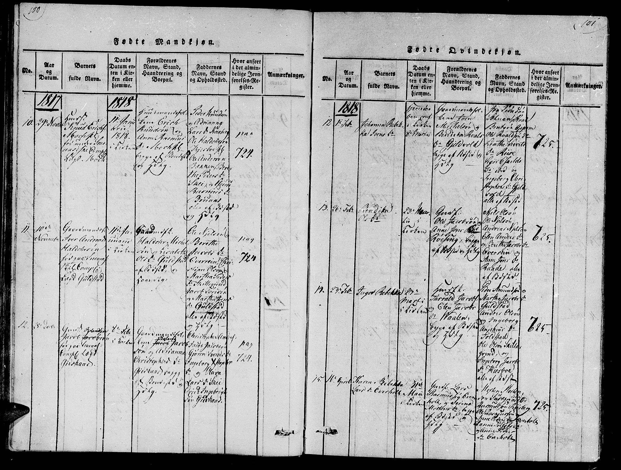 Ministerialprotokoller, klokkerbøker og fødselsregistre - Nord-Trøndelag, AV/SAT-A-1458/735/L0333: Parish register (official) no. 735A04 /2, 1816-1825, p. 100-101