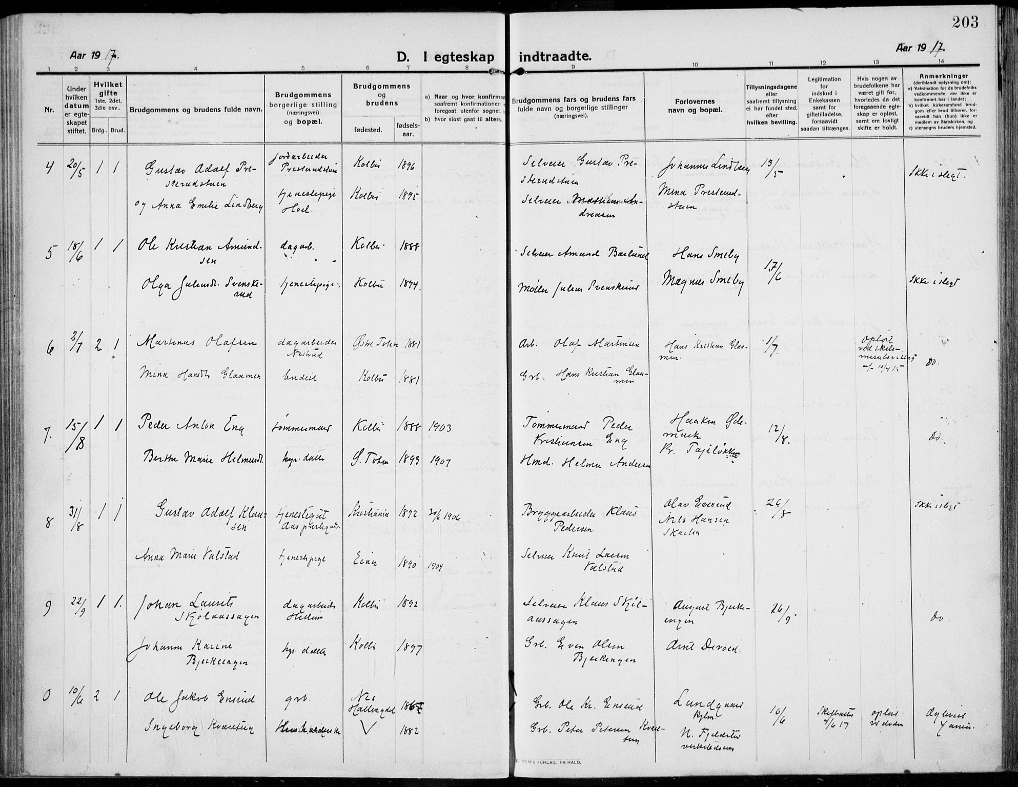 Kolbu prestekontor, SAH/PREST-110/H/Ha/Haa/L0002: Parish register (official) no. 2, 1912-1926, p. 203
