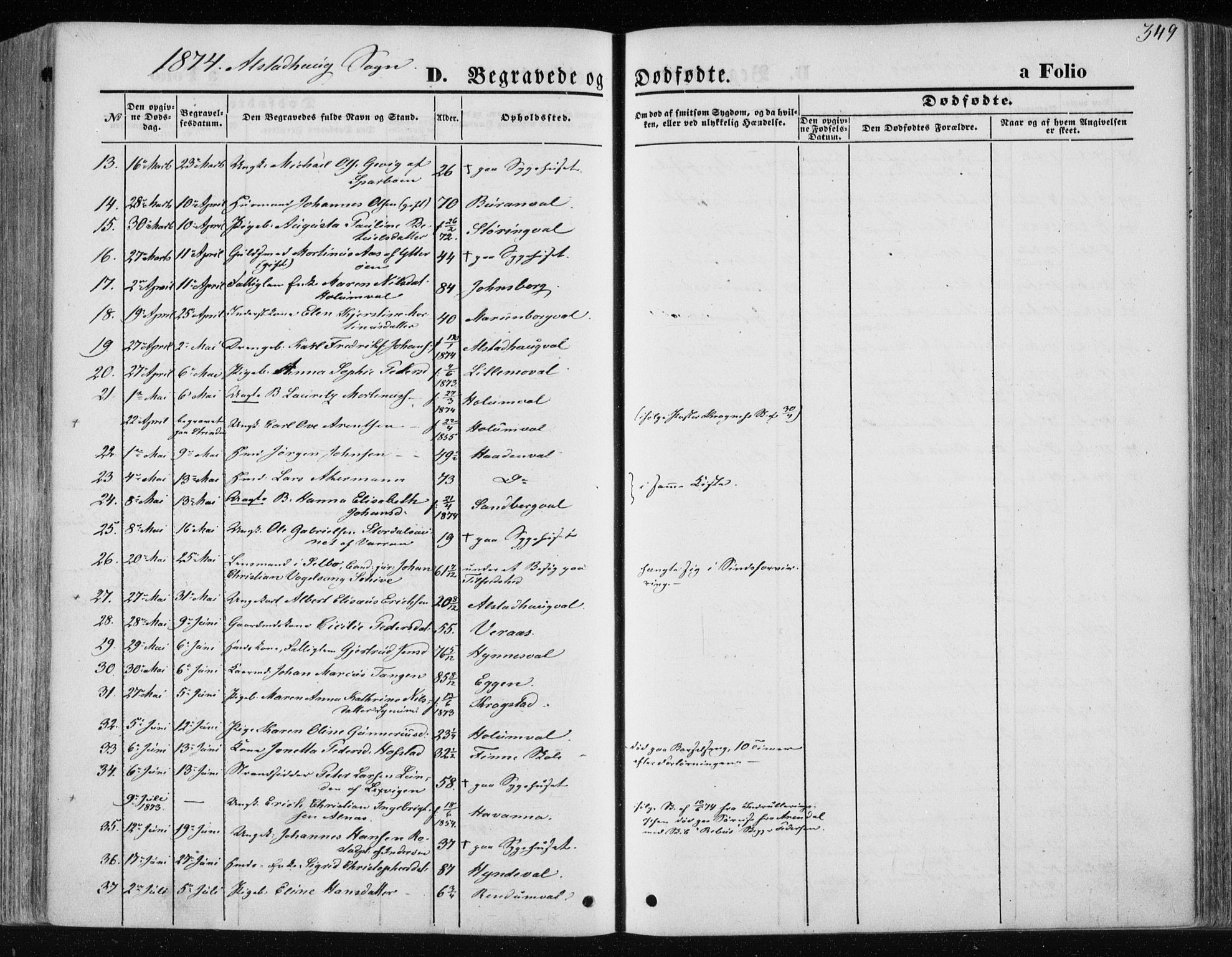 Ministerialprotokoller, klokkerbøker og fødselsregistre - Nord-Trøndelag, SAT/A-1458/717/L0157: Parish register (official) no. 717A08 /1, 1863-1877, p. 349