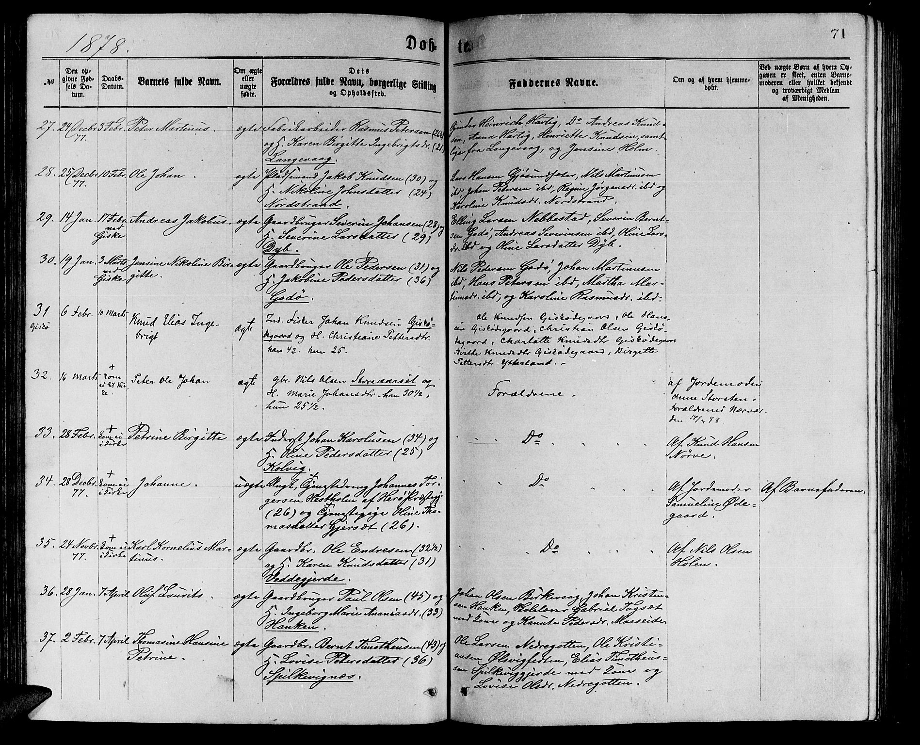 Ministerialprotokoller, klokkerbøker og fødselsregistre - Møre og Romsdal, AV/SAT-A-1454/528/L0429: Parish register (copy) no. 528C10, 1872-1886, p. 71