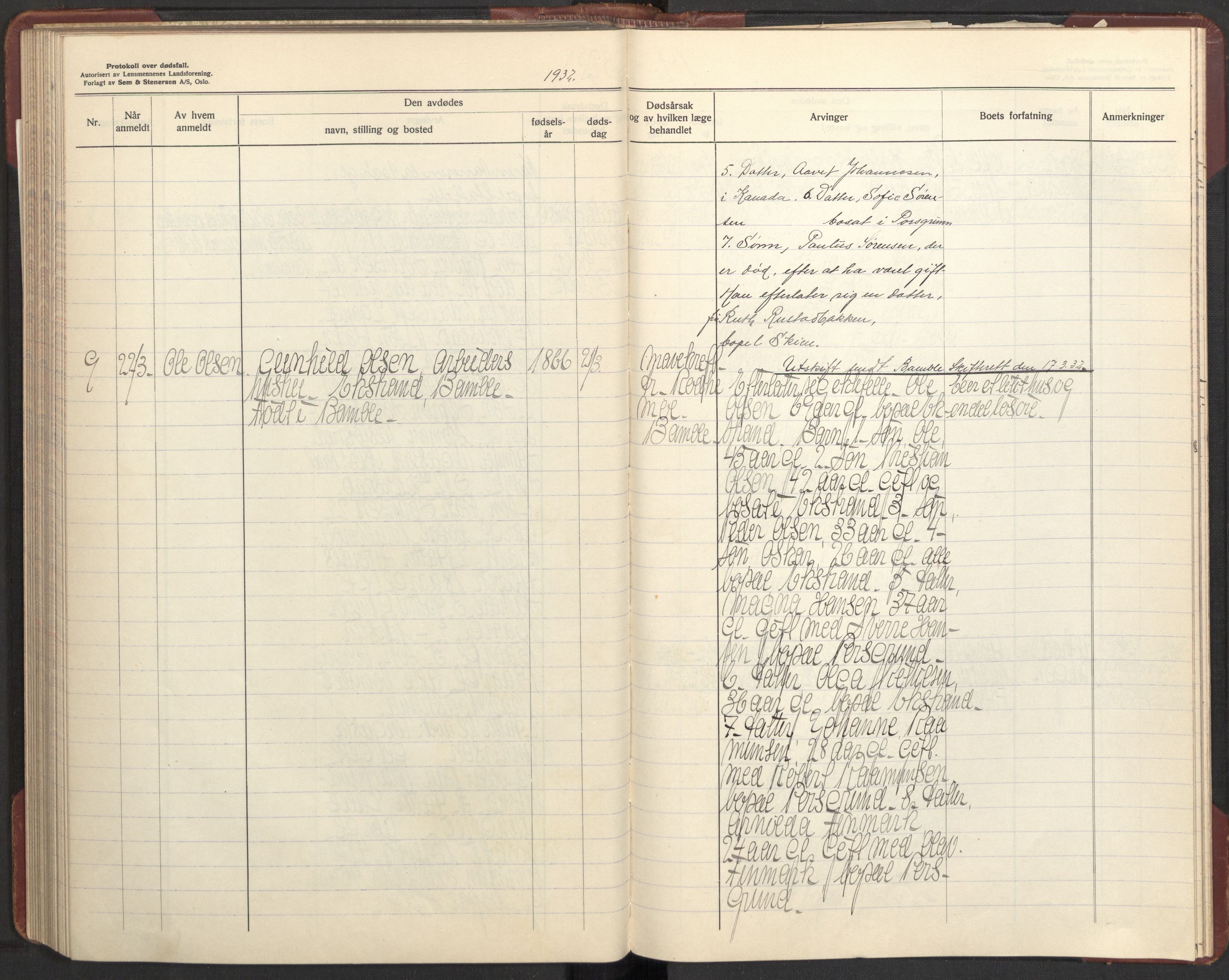Bamble lensmannskontor, AV/SAKO-A-552/H/Ha/Haa/L0005: Dødsfallsprotokoll, 1927-1932