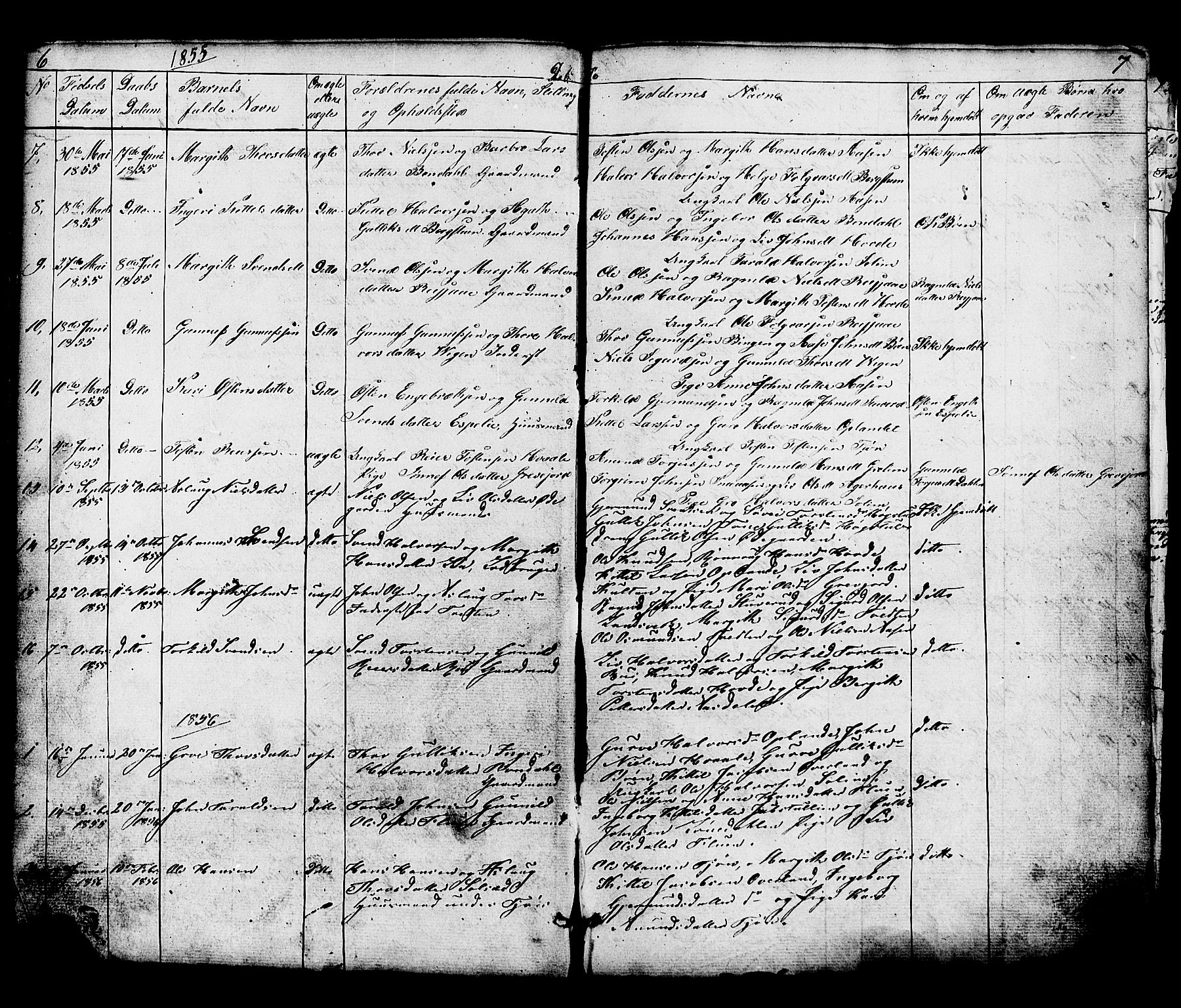 Hjartdal kirkebøker, SAKO/A-270/G/Gc/L0002: Parish register (copy) no. III 2, 1854-1890, p. 6-7
