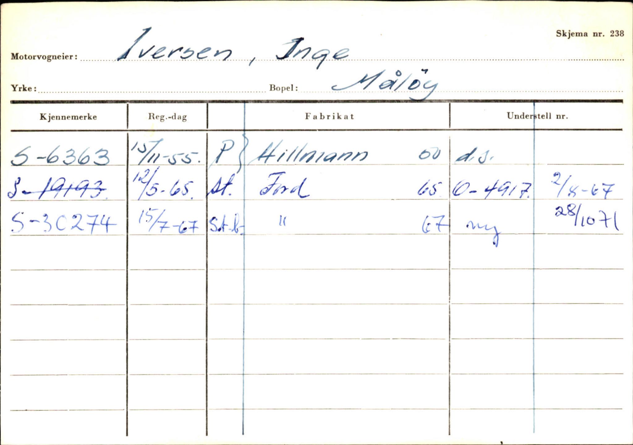 Statens vegvesen, Sogn og Fjordane vegkontor, AV/SAB-A-5301/4/F/L0144: Registerkort Vågsøy A-R, 1945-1975, p. 1226