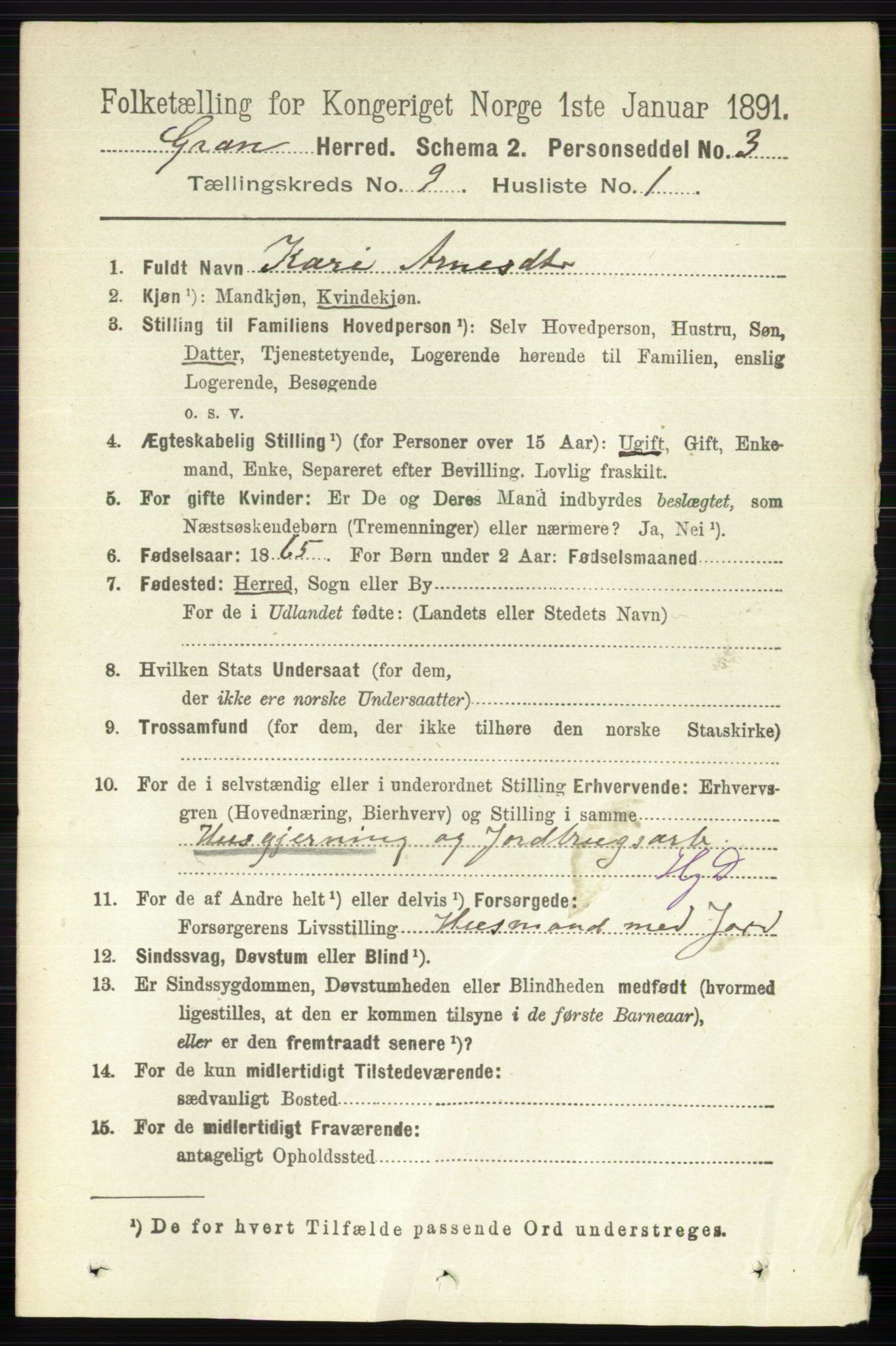 RA, 1891 census for 0534 Gran, 1891, p. 4140