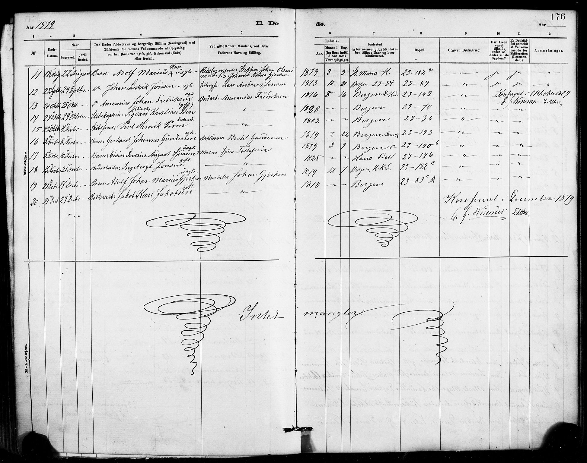 Mariakirken Sokneprestembete, SAB/A-76901/H/Haa/L0007: Parish register (official) no. A 7, 1878-1893, p. 176