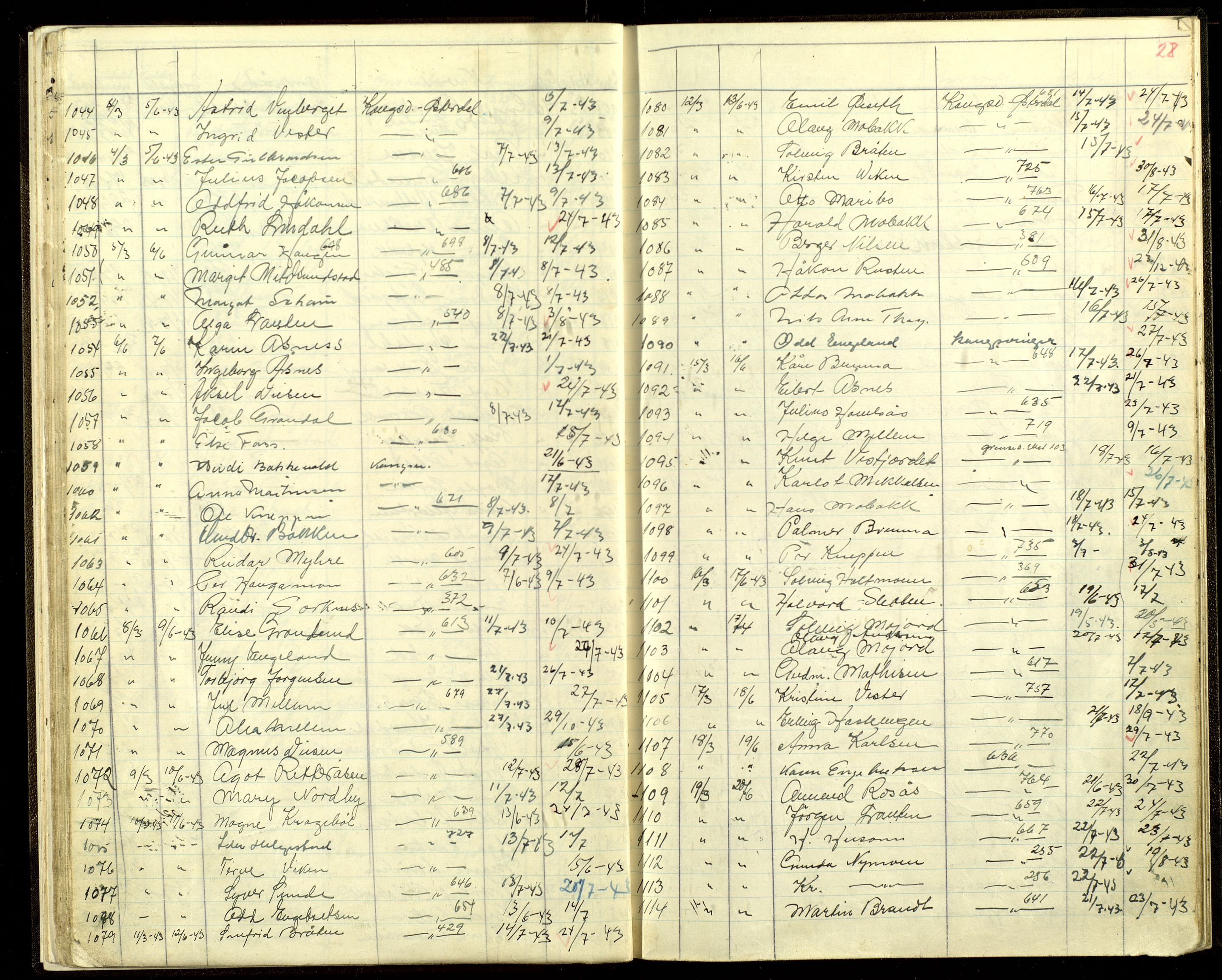 Åsnes lensmannskontor, AV/SAH-LHÅ-025/L/Ld/Lda/L0001: Protokoll over utstedte passèrsedler til Grensesone vest og Grensesone øst og grenseboerbevis, 1941-1945, p. 28