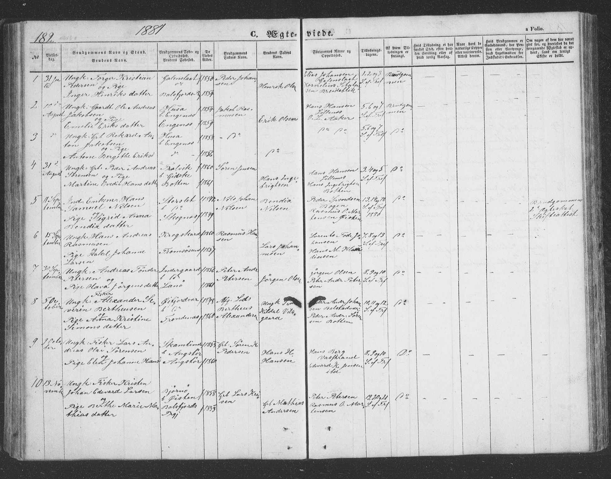 Lenvik sokneprestembete, SATØ/S-1310/H/Ha/Hab/L0020klokker: Parish register (copy) no. 20, 1855-1883, p. 182