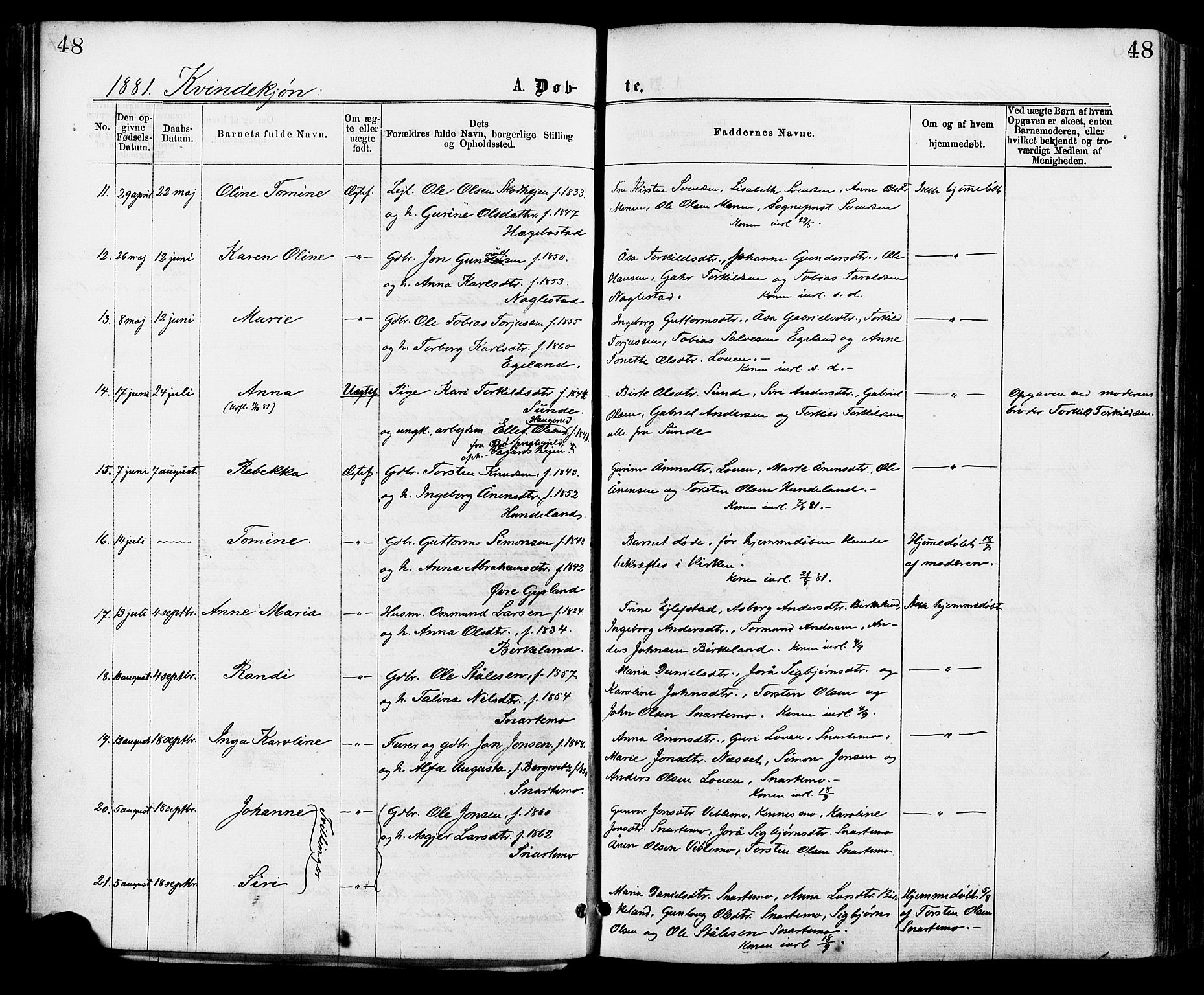 Hægebostad sokneprestkontor, SAK/1111-0024/F/Fa/Faa/L0005: Parish register (official) no. A 5, 1864-1886, p. 48