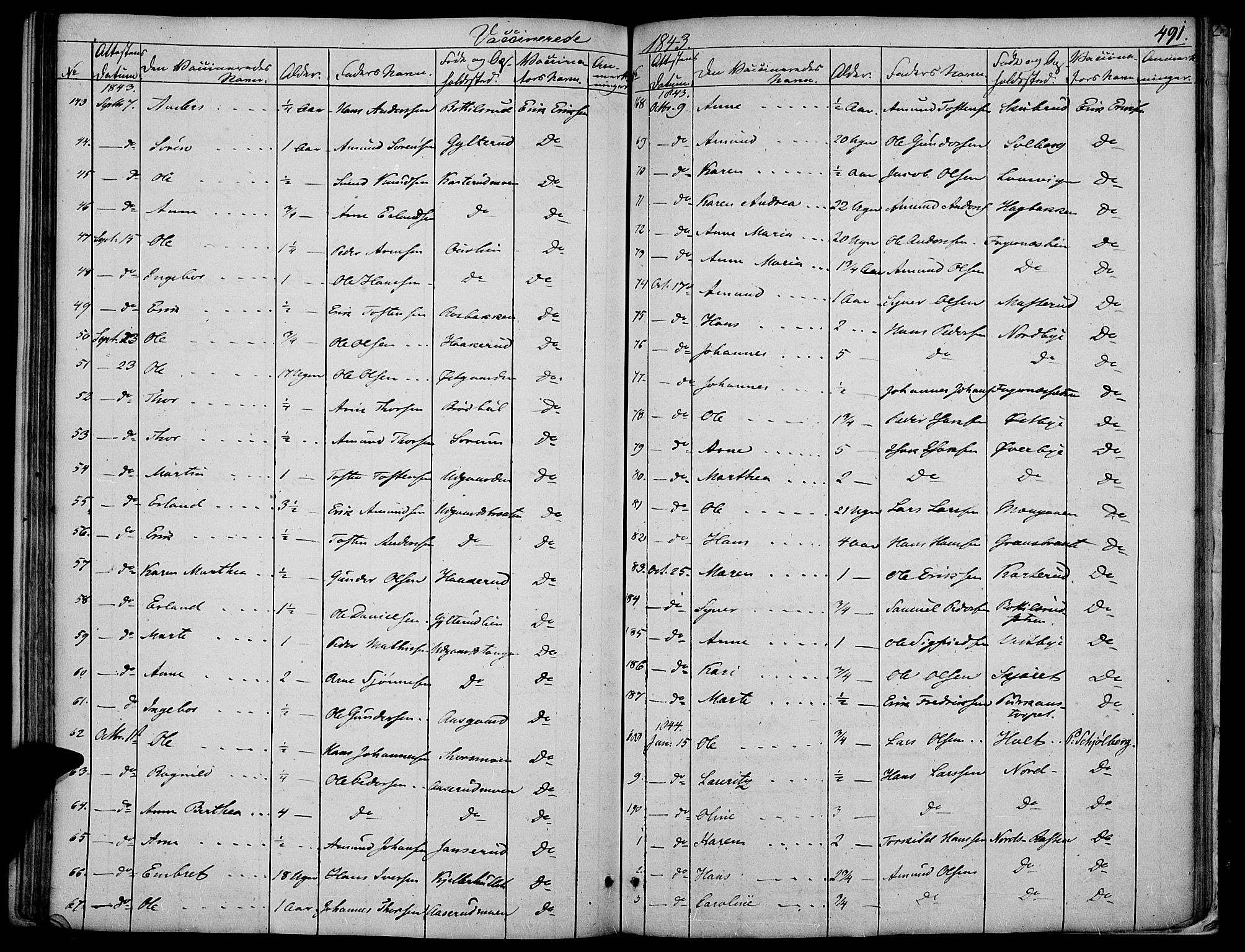 Vinger prestekontor, AV/SAH-PREST-024/H/Ha/Haa/L0008: Parish register (official) no. 8, 1839-1847, p. 491