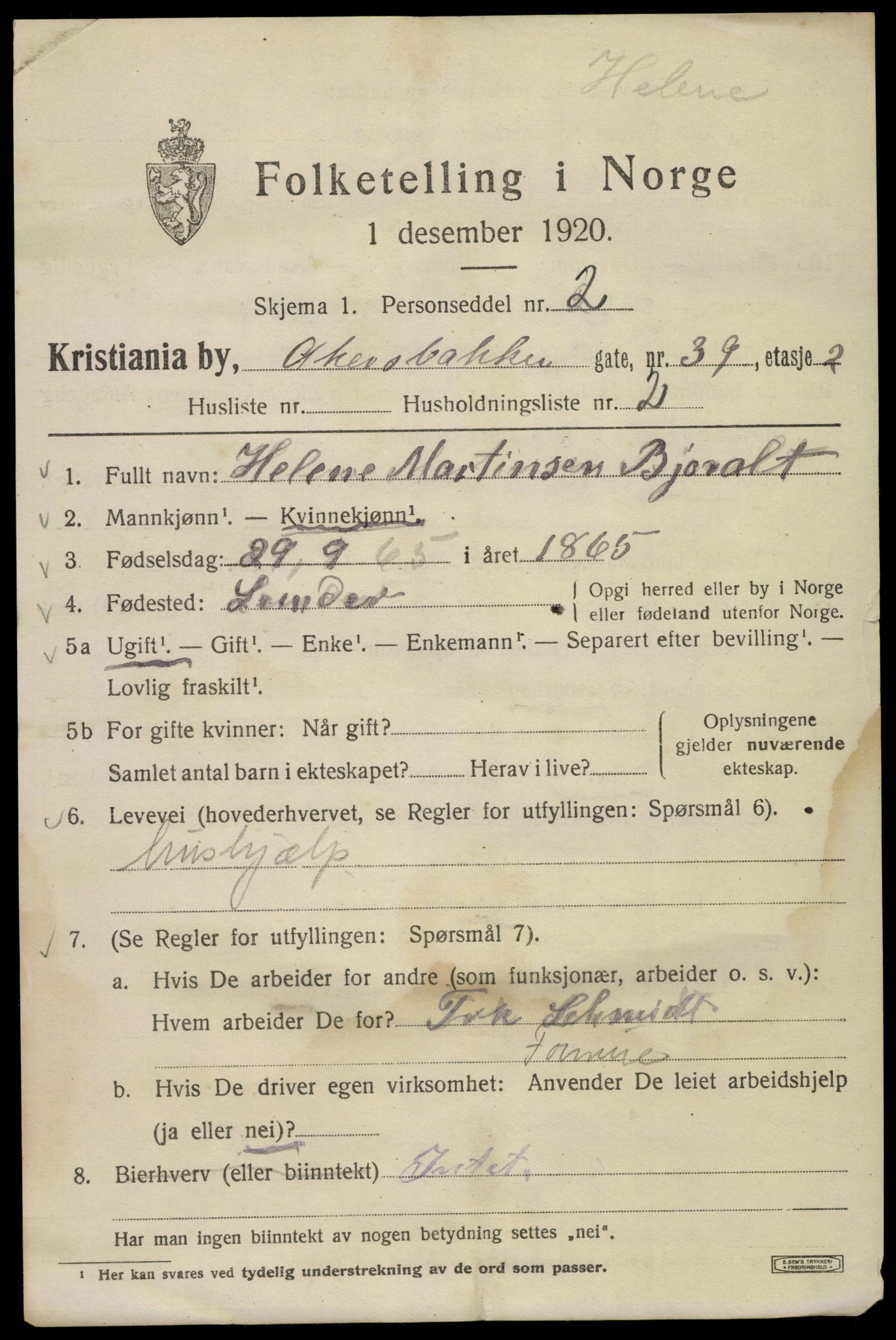 SAO, 1920 census for Kristiania, 1920, p. 138041