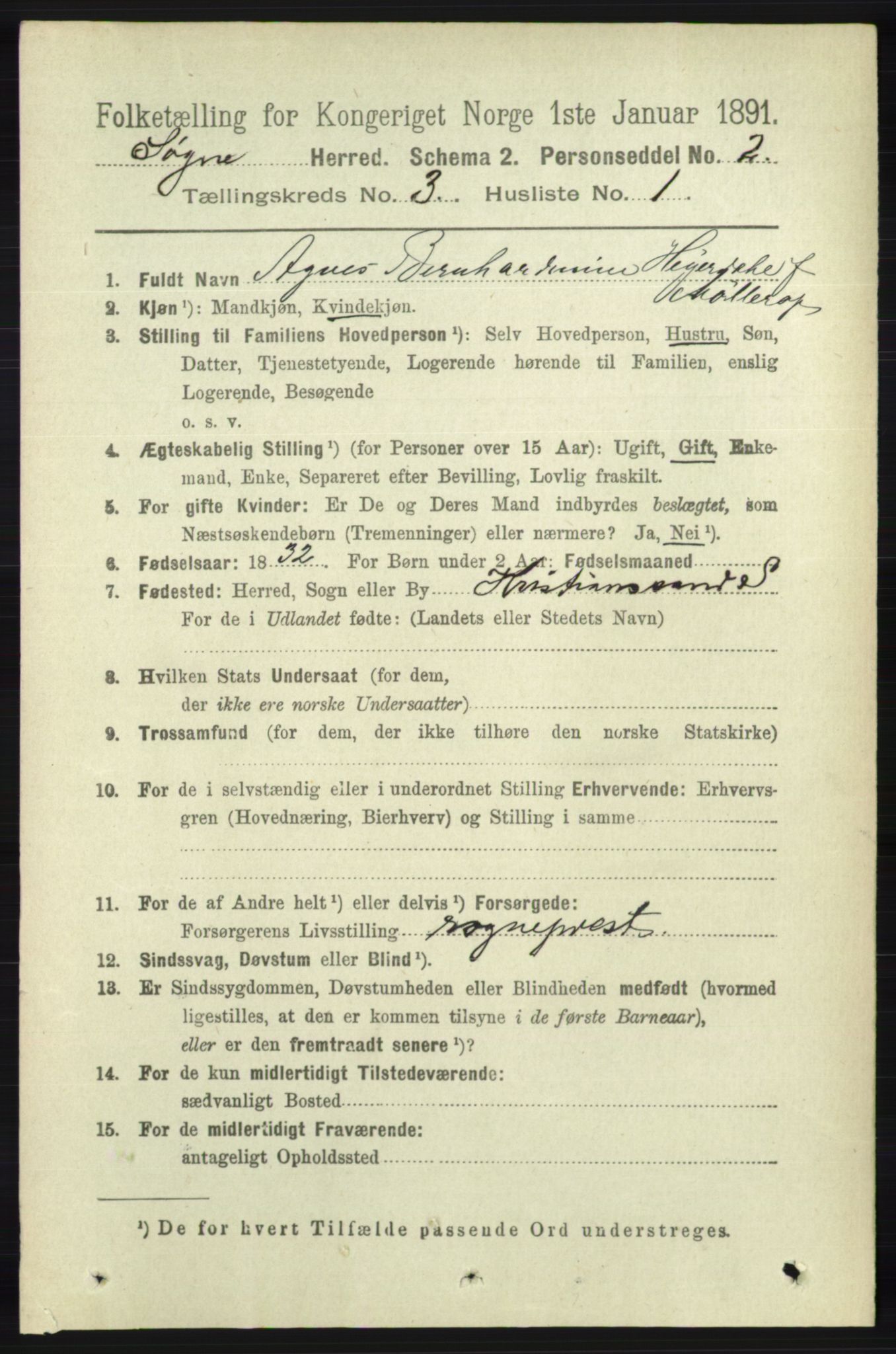 RA, 1891 census for 1018 Søgne, 1891, p. 318